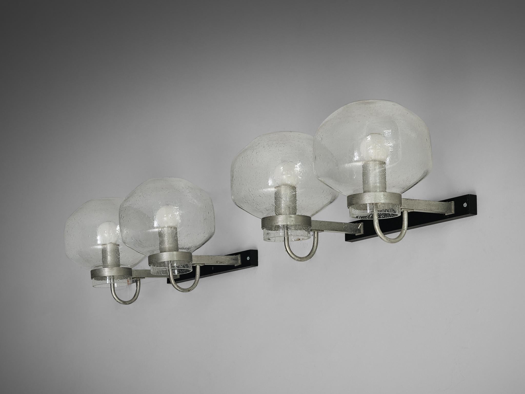 1970s Wall Lights in Black-Coated Aluminum and Blown Glass lighting Morentz