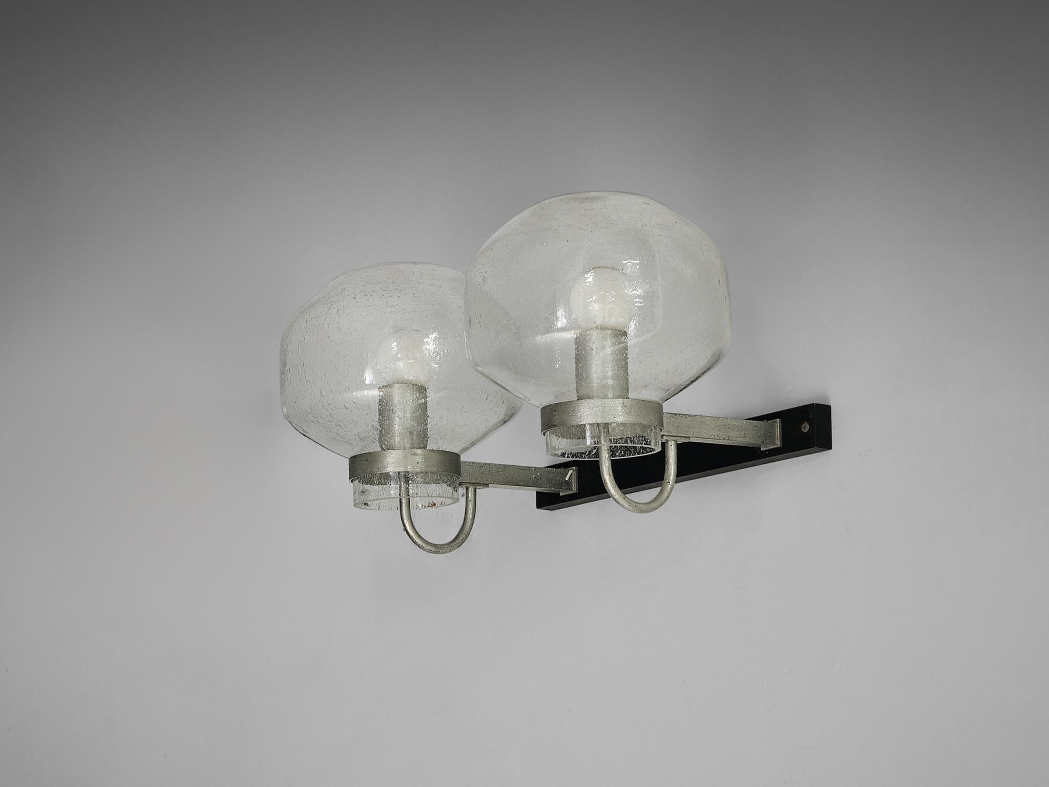 1970s Wall Light in Black-Coated Aluminum and Blown Glass lighting Morentz