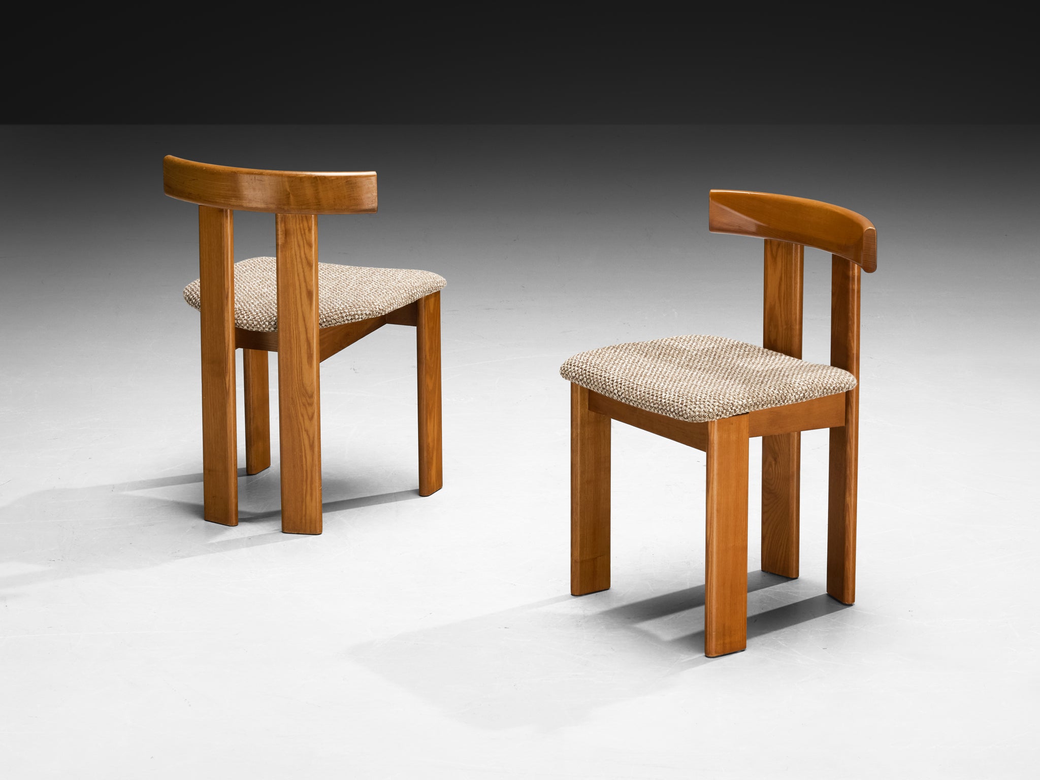 Luigi Vaghi for Former Set of Eight Dining Chairs in Ash and Woven Fabric Seating Morentz