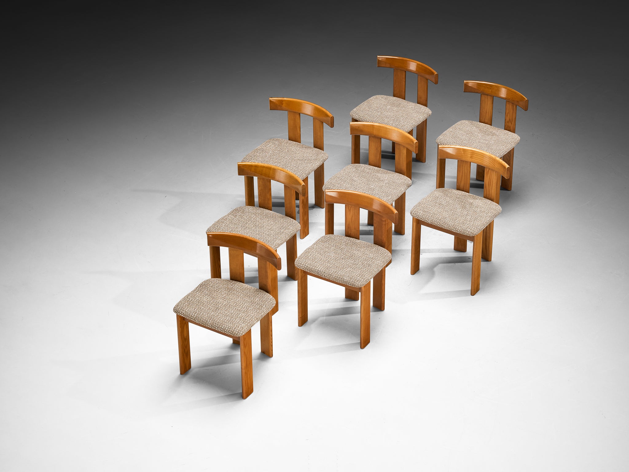 Luigi Vaghi for Former Set of Eight Dining Chairs in Ash and Woven Fabric Seating Morentz