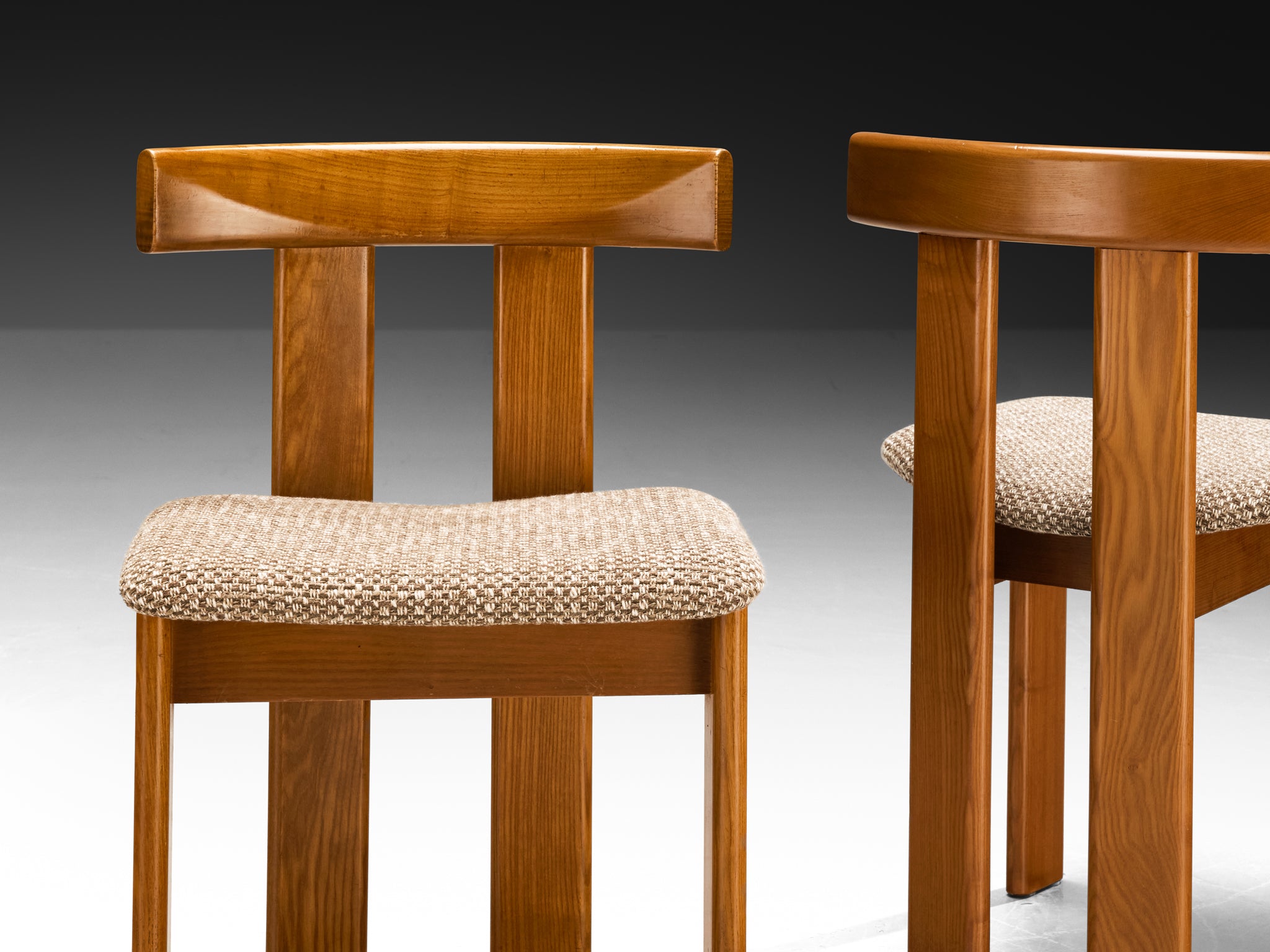 Luigi Vaghi for Former Set of Eight Dining Chairs in Ash and Woven Fabric Seating Morentz