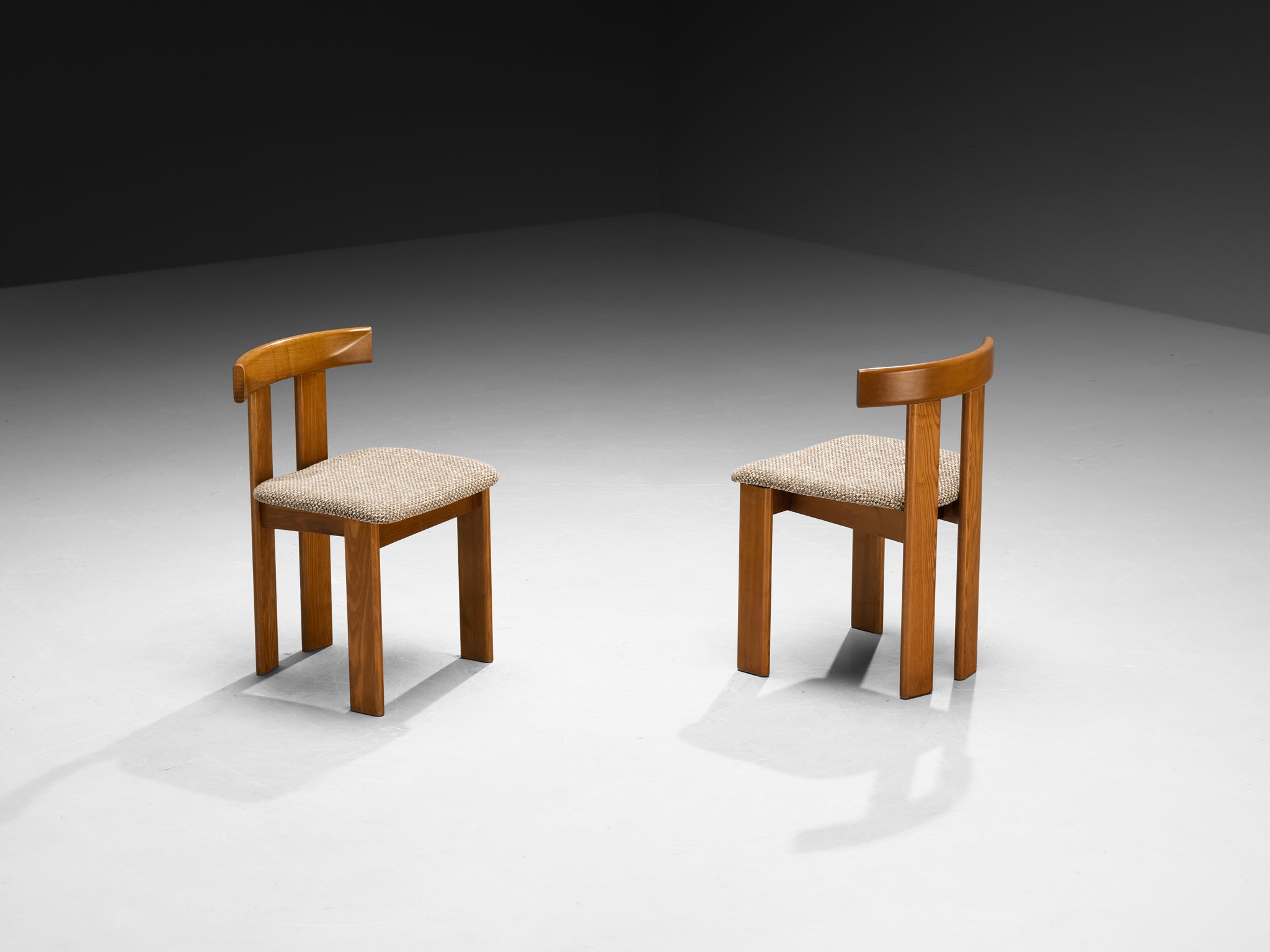 Luigi Vaghi for Former Set of Eight Dining Chairs in Ash and Woven Fabric Seating Morentz