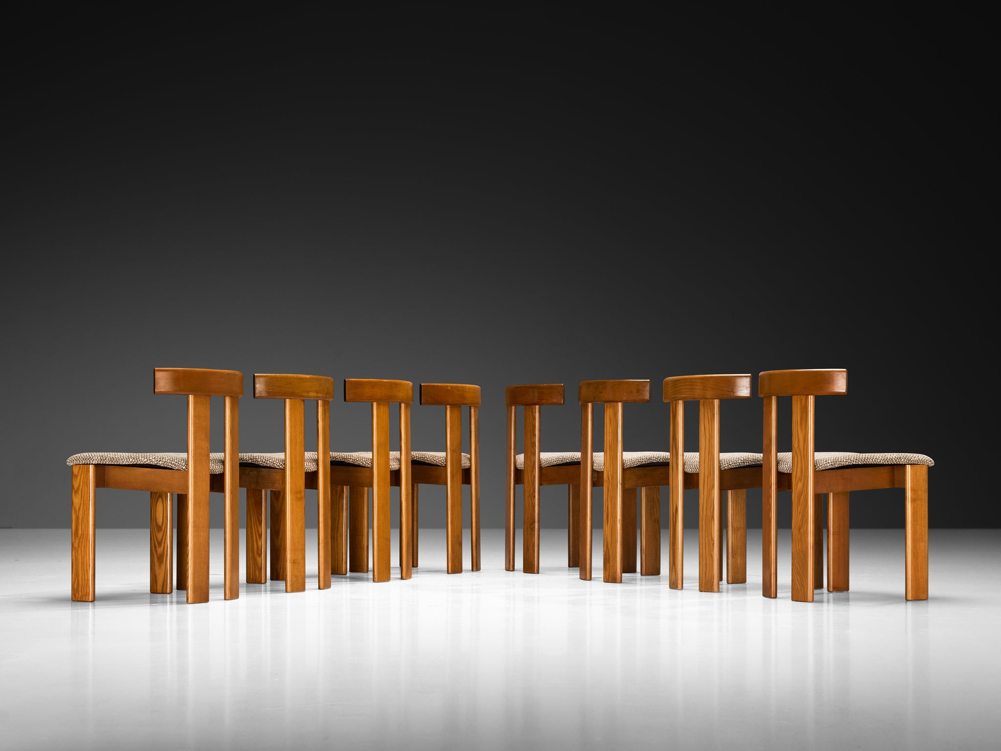 Luigi Vaghi for Former Set of Eight Dining Chairs in Ash and Woven Fabric Seating Morentz