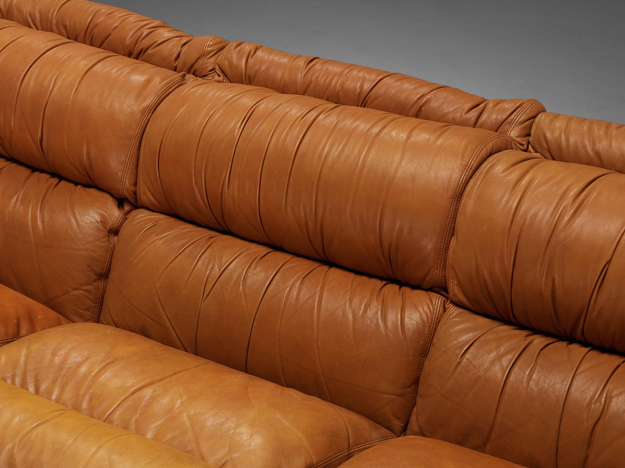 Italian Post-Modern Sectional Corner Sofa in Cognac Brown Leather seating Morentz