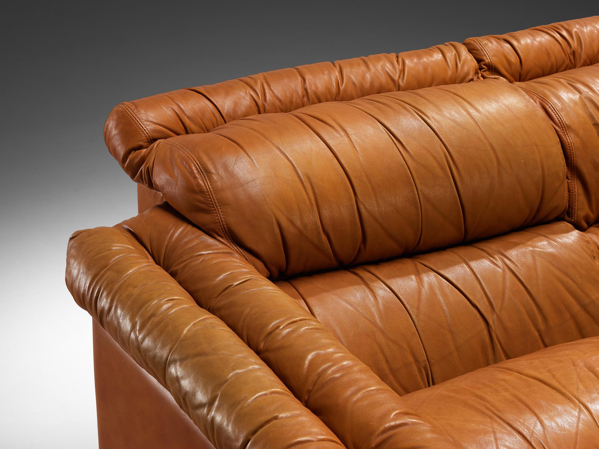 Italian Post-Modern Sectional Corner Sofa in Cognac Brown Leather seating Morentz