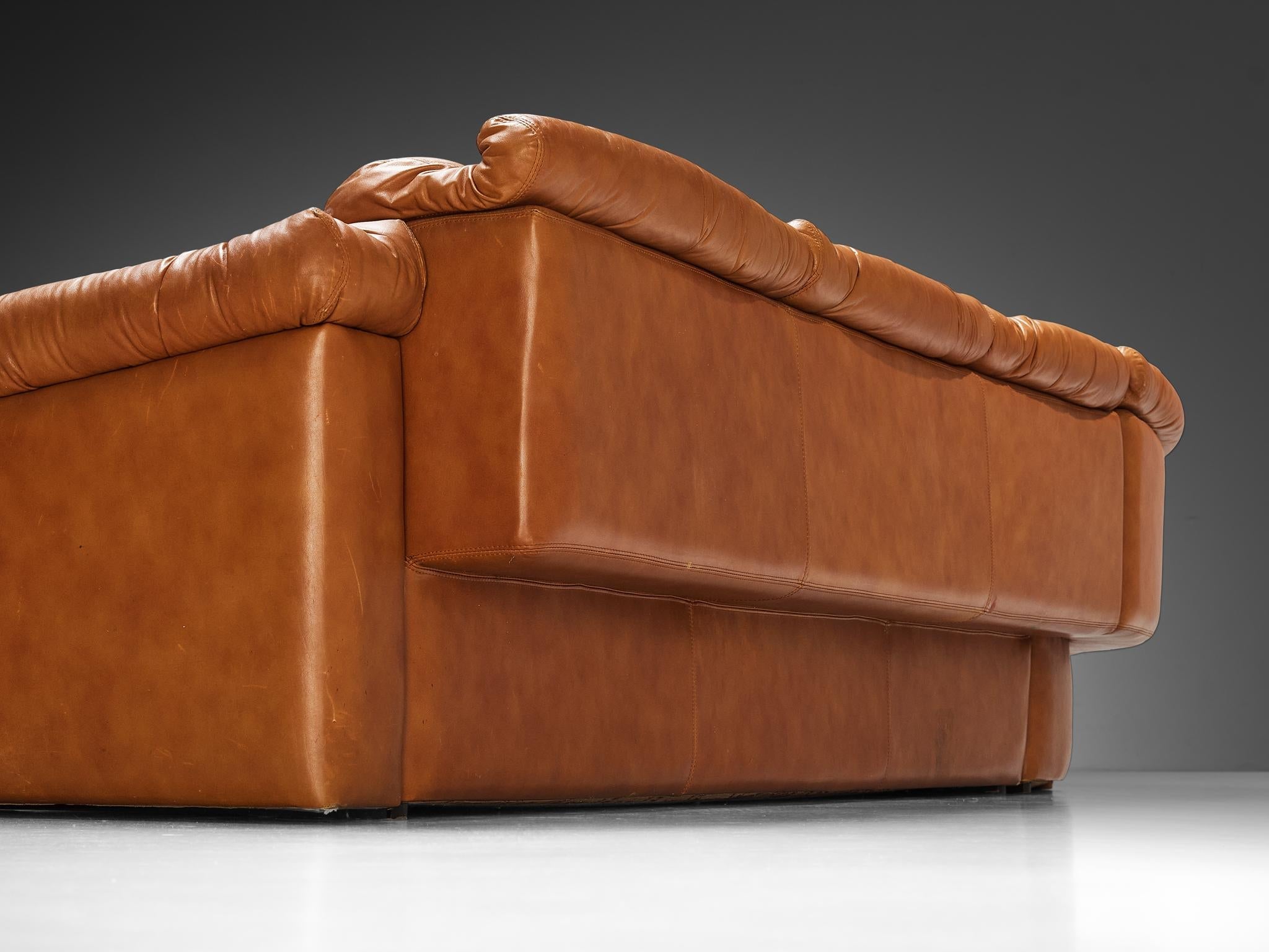 Italian Post-Modern Sectional Corner Sofa in Cognac Brown Leather seating Morentz