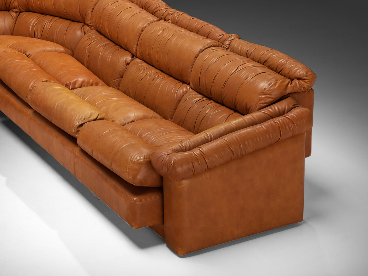 Italian Post-Modern Sectional Corner Sofa in Cognac Brown Leather Seating Morentz