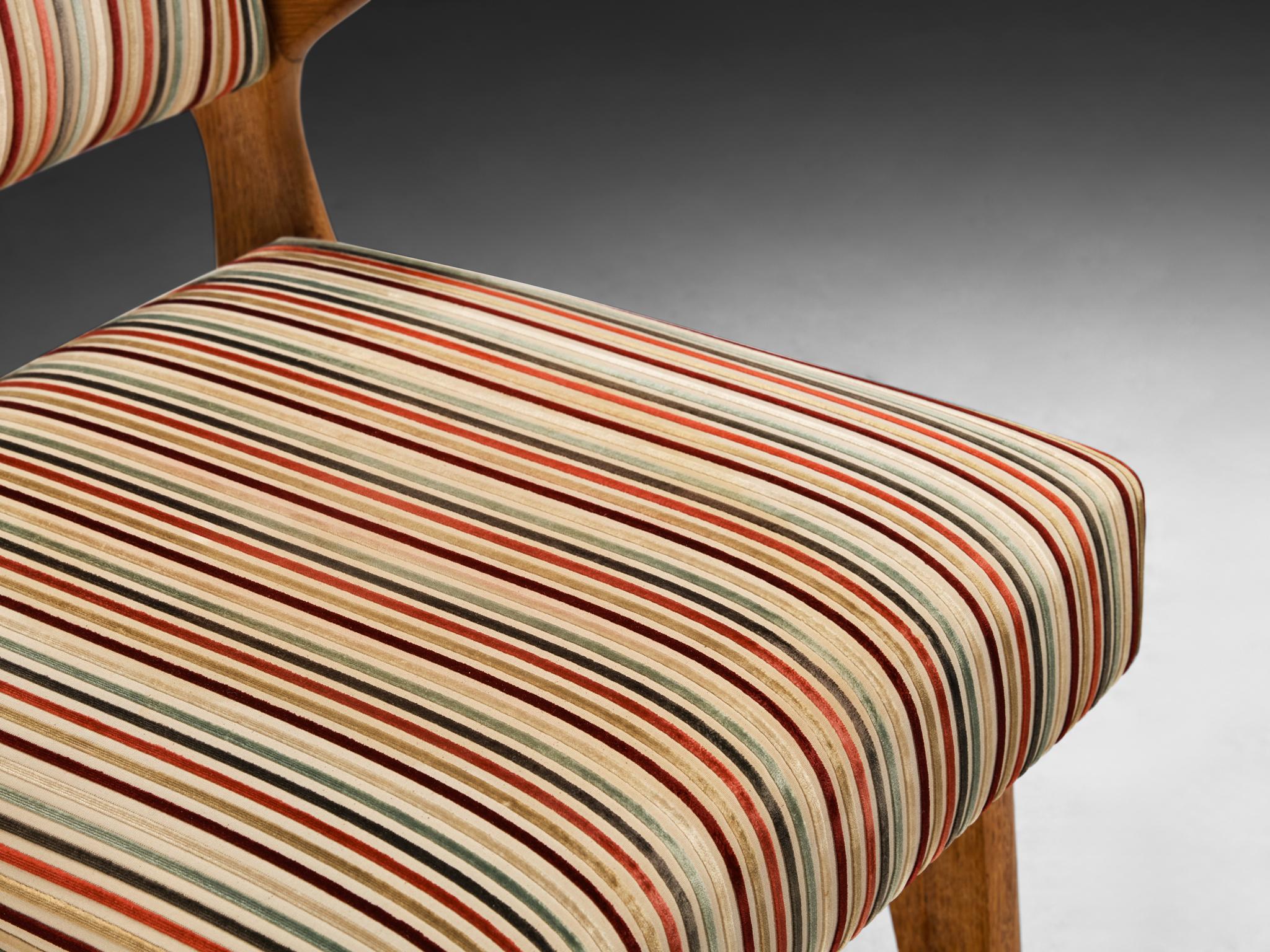 Guillerme & Chambron 'Bridge Etudiant' Oak Armchair Colorful Striped Fabric seating Morentz