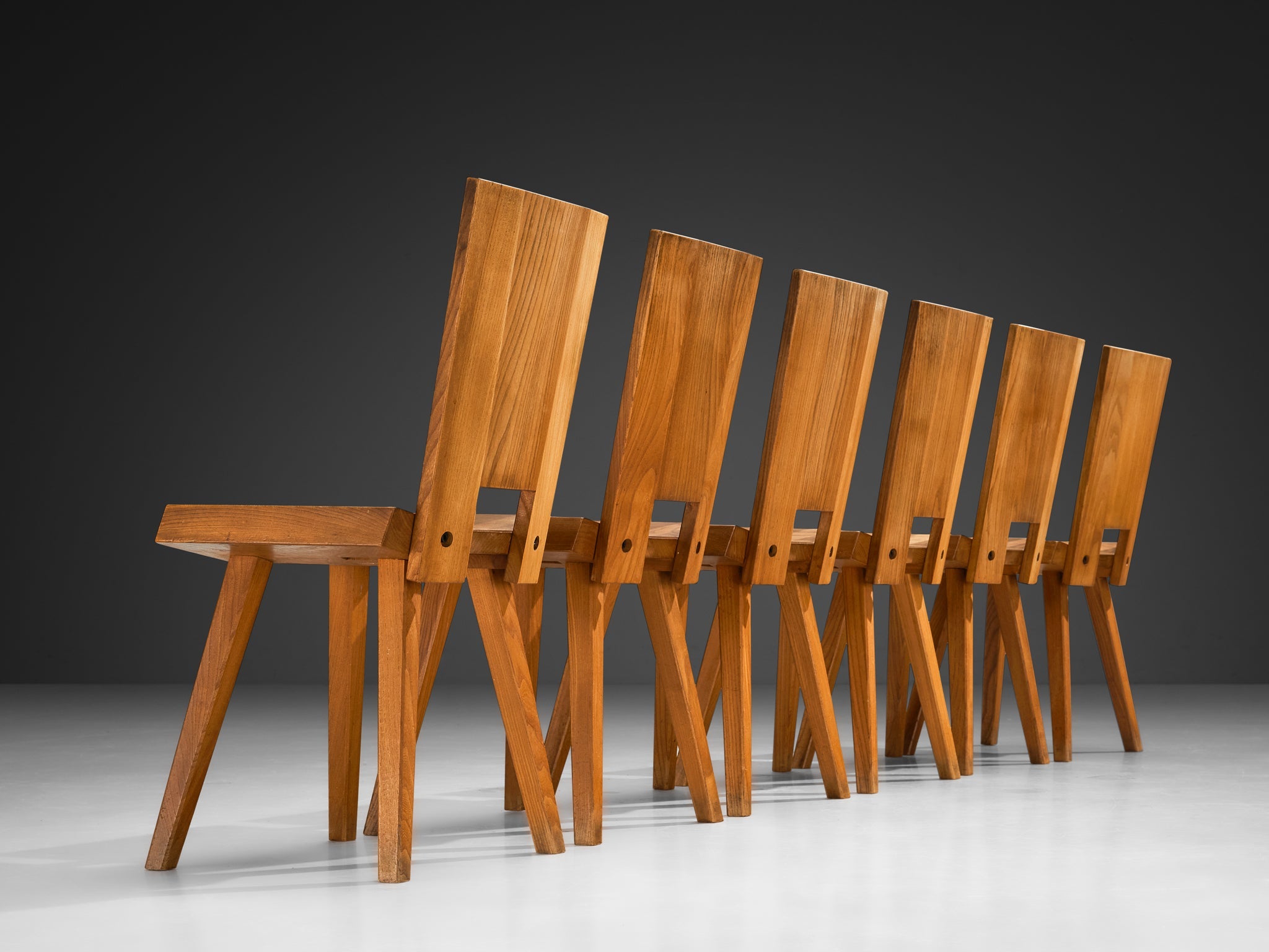 Atelier C. Demoyen Set of Six Chairs in Solid Elm seating Morentz