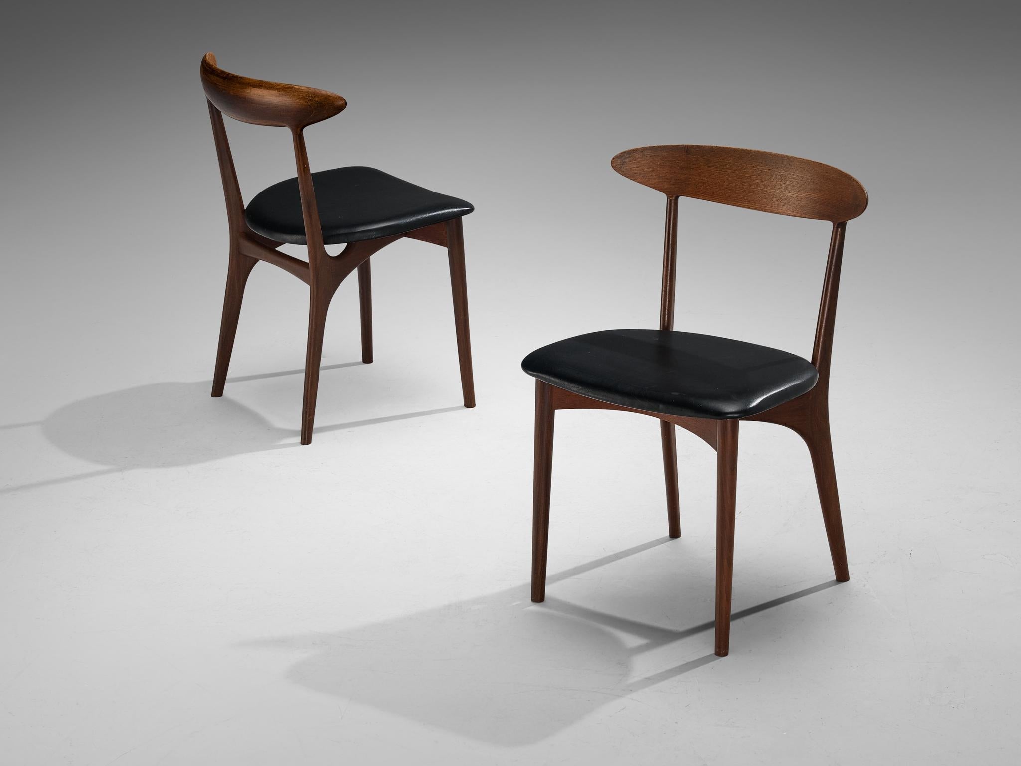 Kurt Østervig Set of Six Dining Chairs in Wood and Leatherette seating Morentz