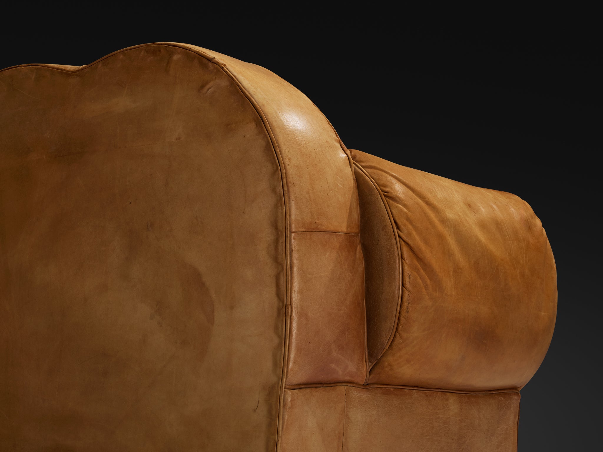 French Art Deco Pair of Lounge Chairs in Cognac Leather Seating Morentz