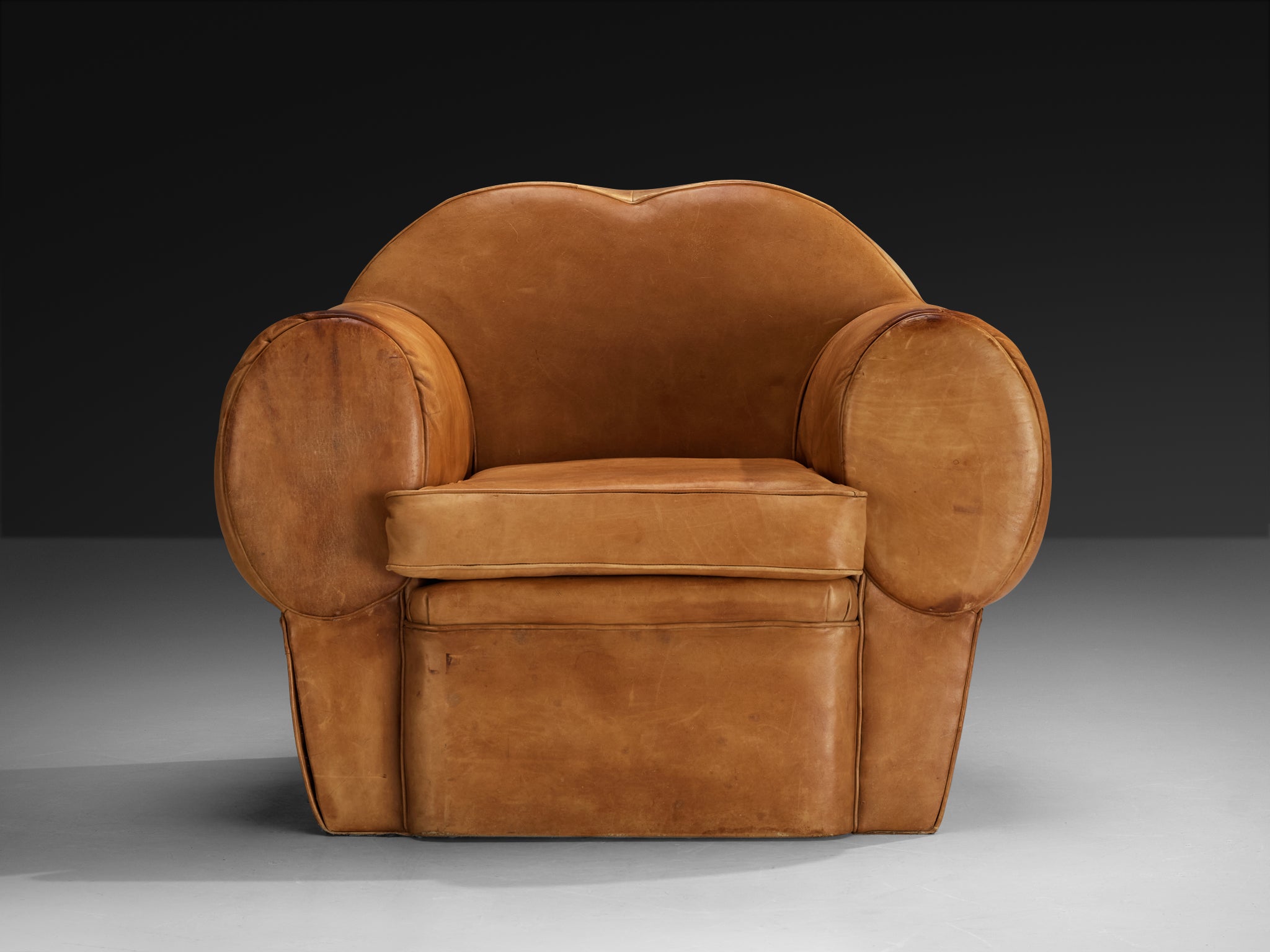 French Art Deco Pair of Lounge Chairs in Cognac Leather Seating Morentz