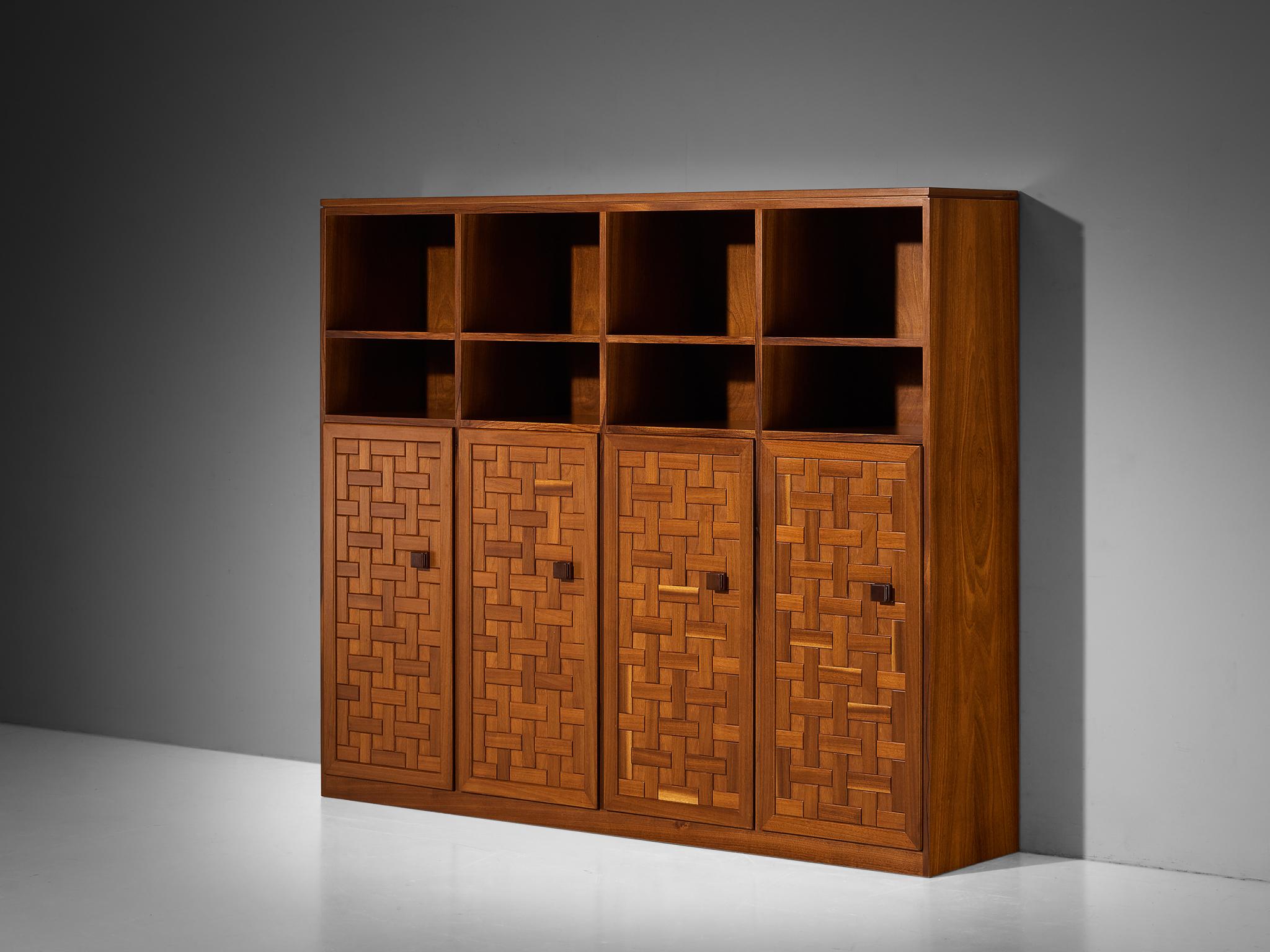 Italian Architectural Grid-Structured Higboard or Bookcase in Walnut case pieces and storage cabinets Morentz