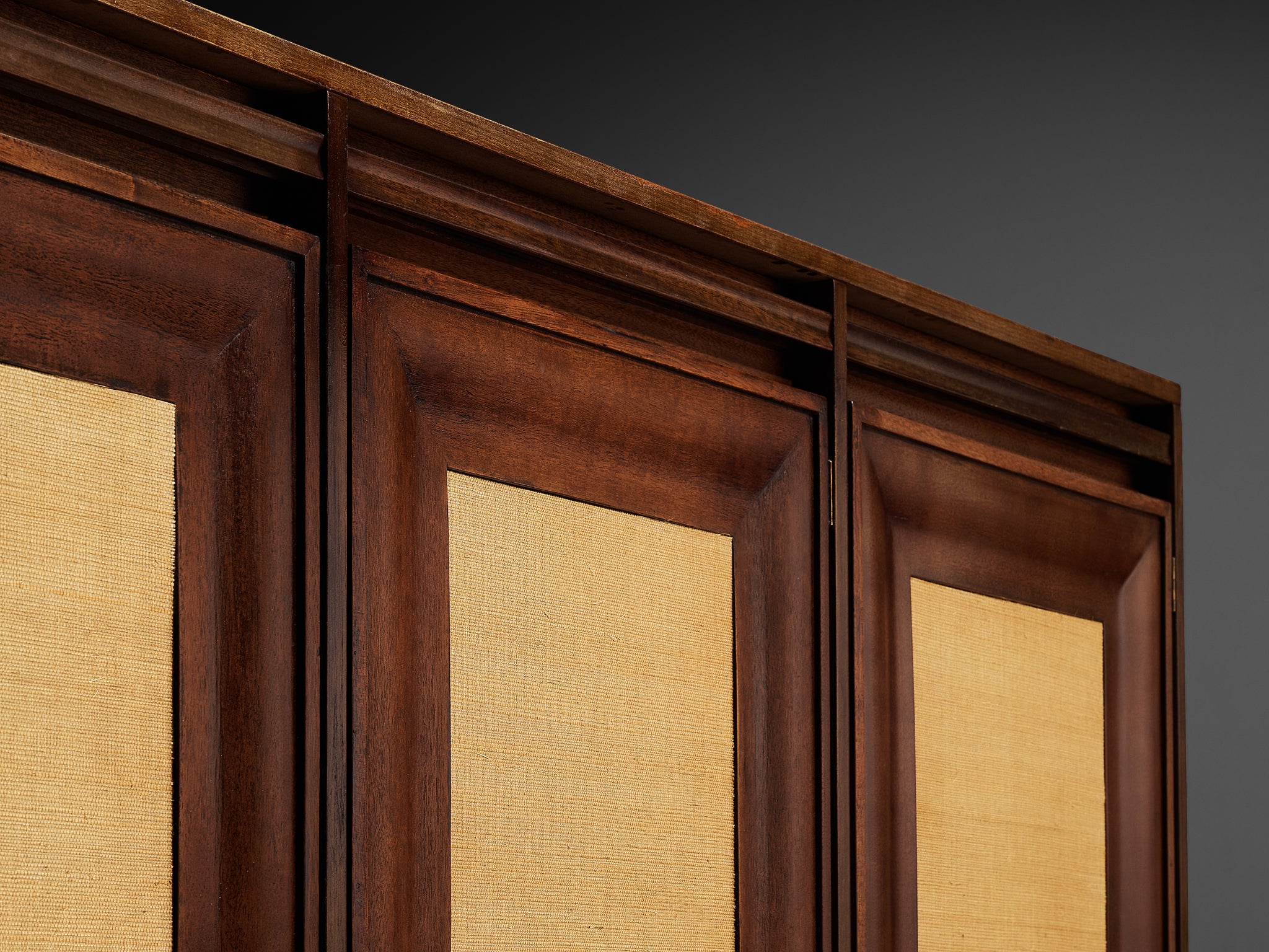 Angelo Mangiarotti for Sorgente dei Mobili Sideboard in Mahogany Grasscloth Case pieces and storage cabinets Morentz