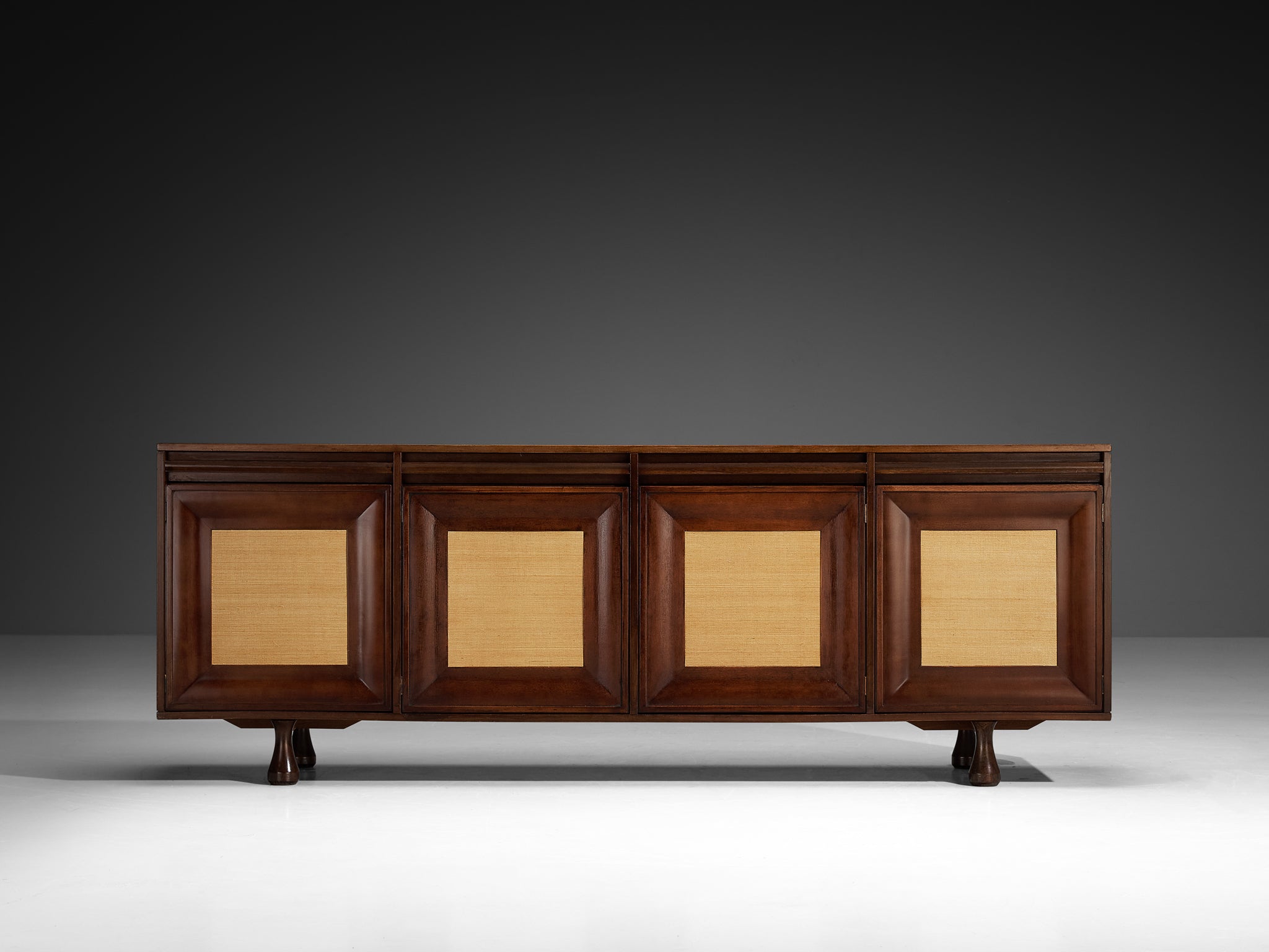 Angelo Mangiarotti for Sorgente dei Mobili Sideboard in Mahogany Grasscloth Case pieces and storage cabinets Morentz
