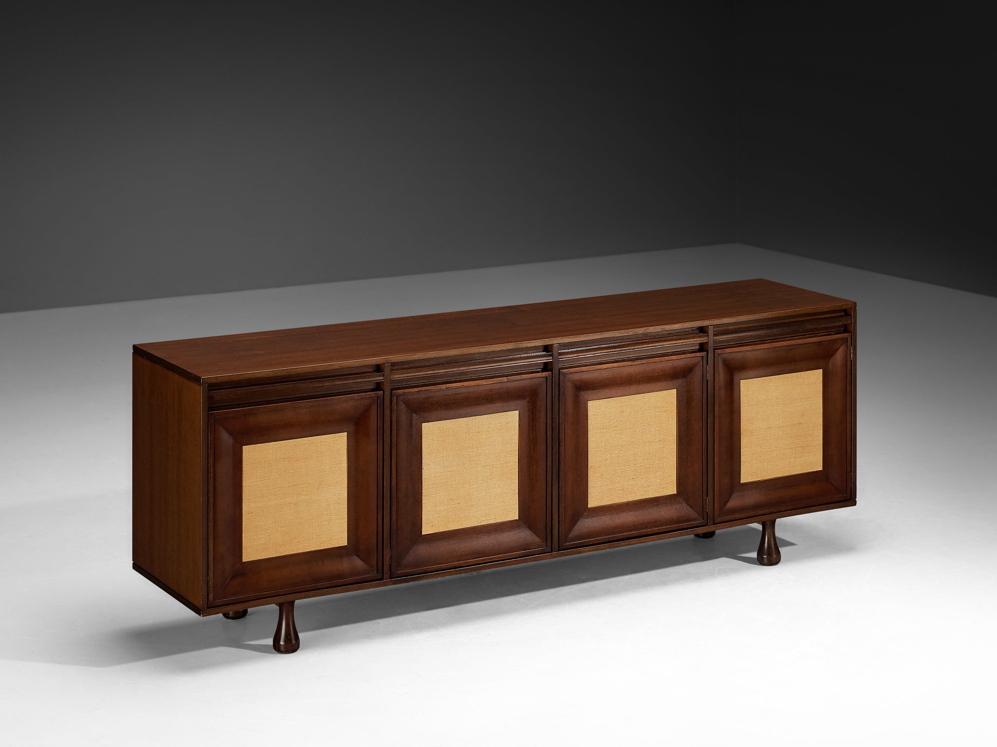 Angelo Mangiarotti for Sorgente dei Mobili Sideboard in Mahogany Grasscloth Case pieces and storage cabinets Morentz