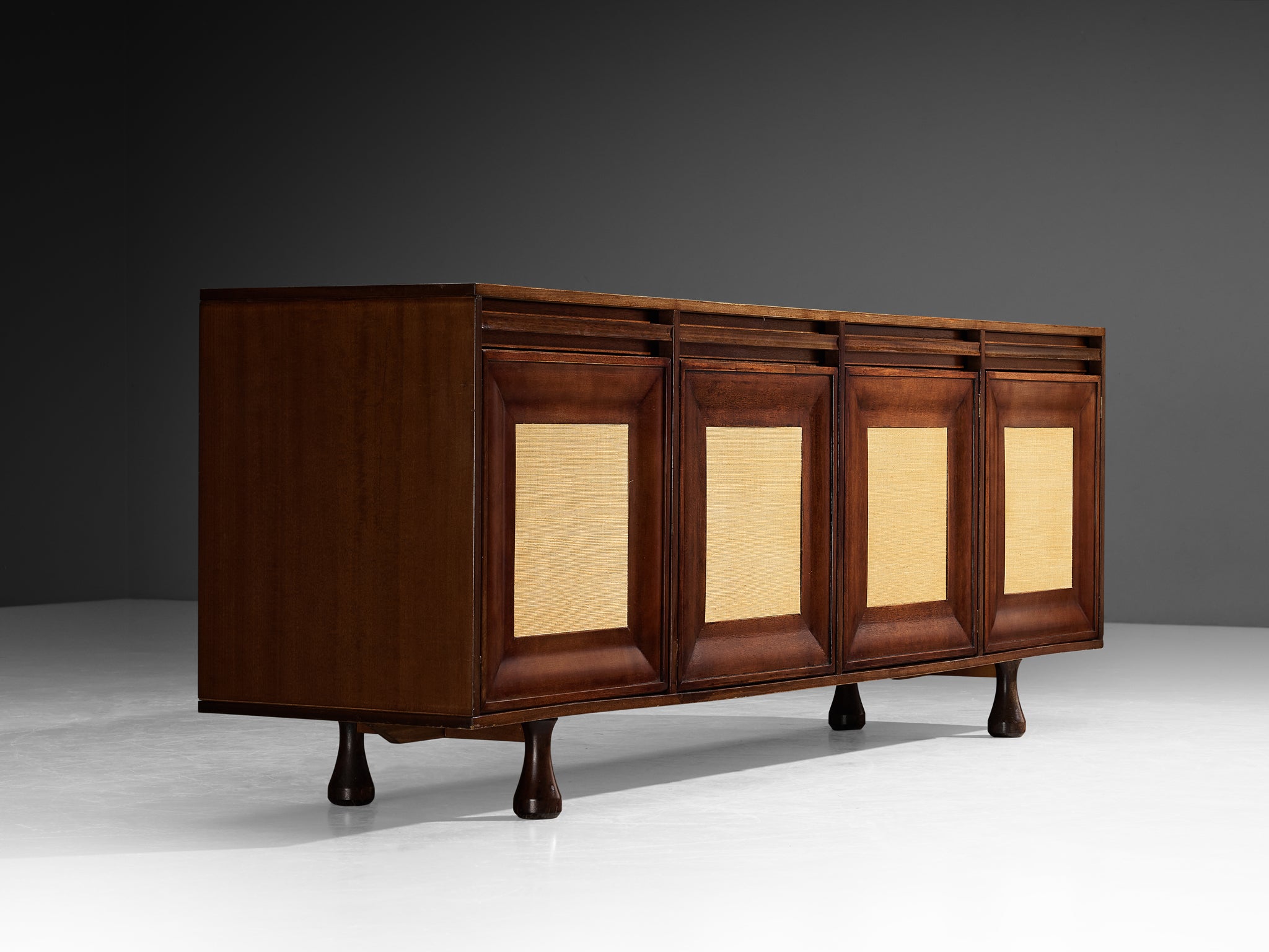 Angelo Mangiarotti for Sorgente dei Mobili Sideboard in Mahogany Grasscloth Case pieces and storage cabinets Morentz