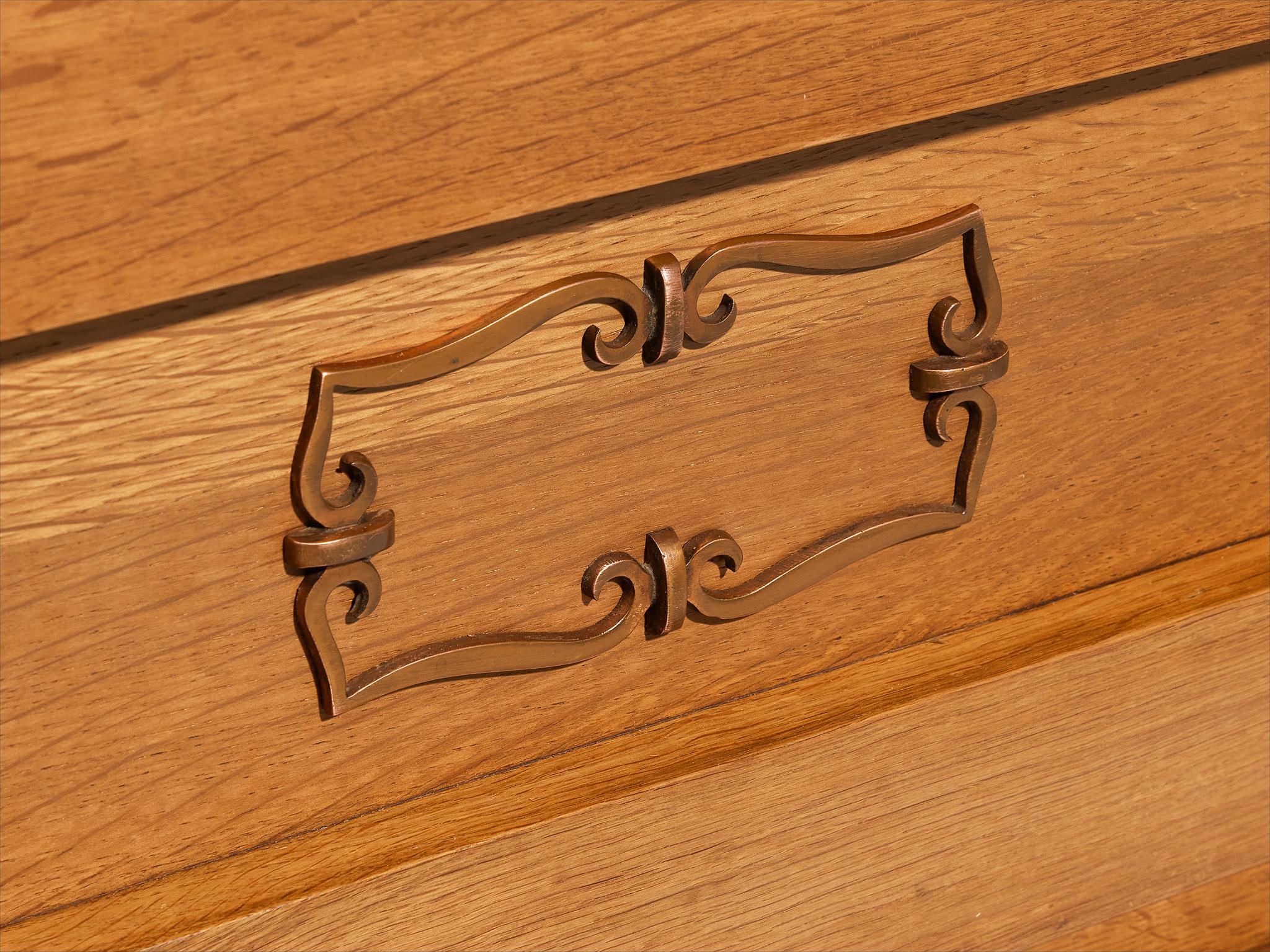 Art Deco Showcase in Oak and Glass and Decorative Copper Detailing case pieces and storage cabinets Morentz