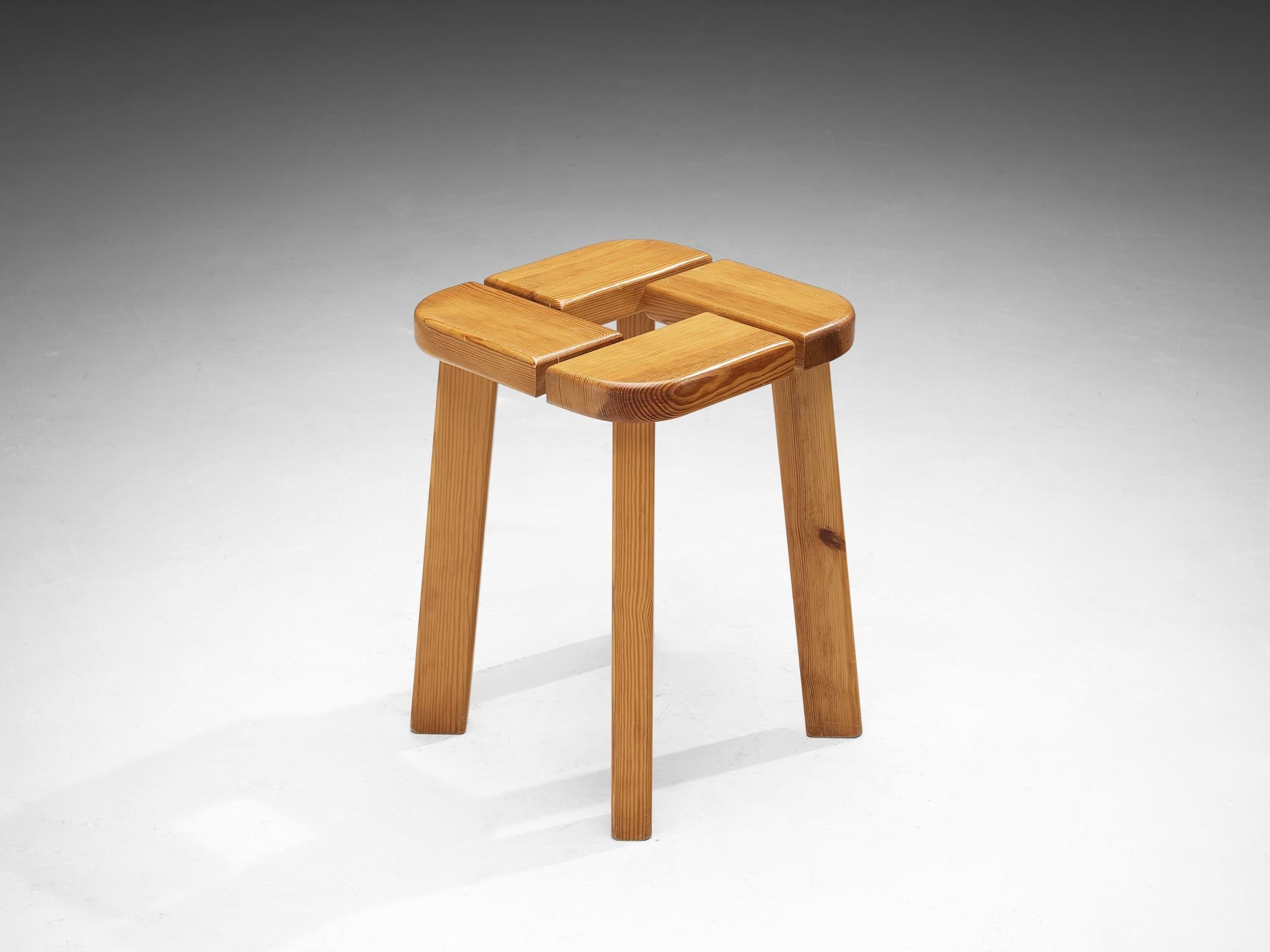 Scandinavian Stools in Pine with Geometric Tops 1970s seating Morentz