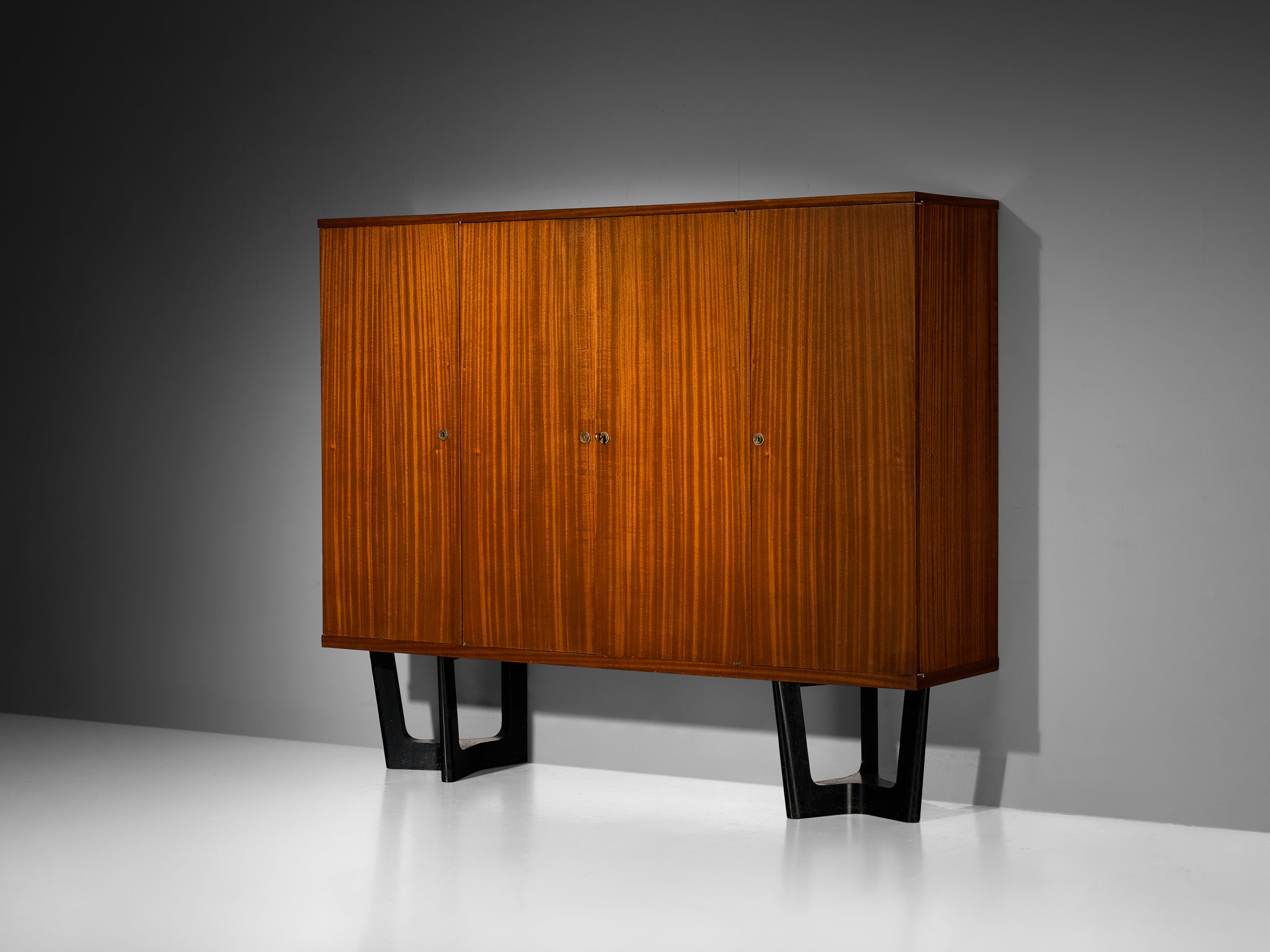 1950s Mid-Century Modern French Cabinet in Mahogany with Sculptural Base case pieces and storage cabinets Morentz