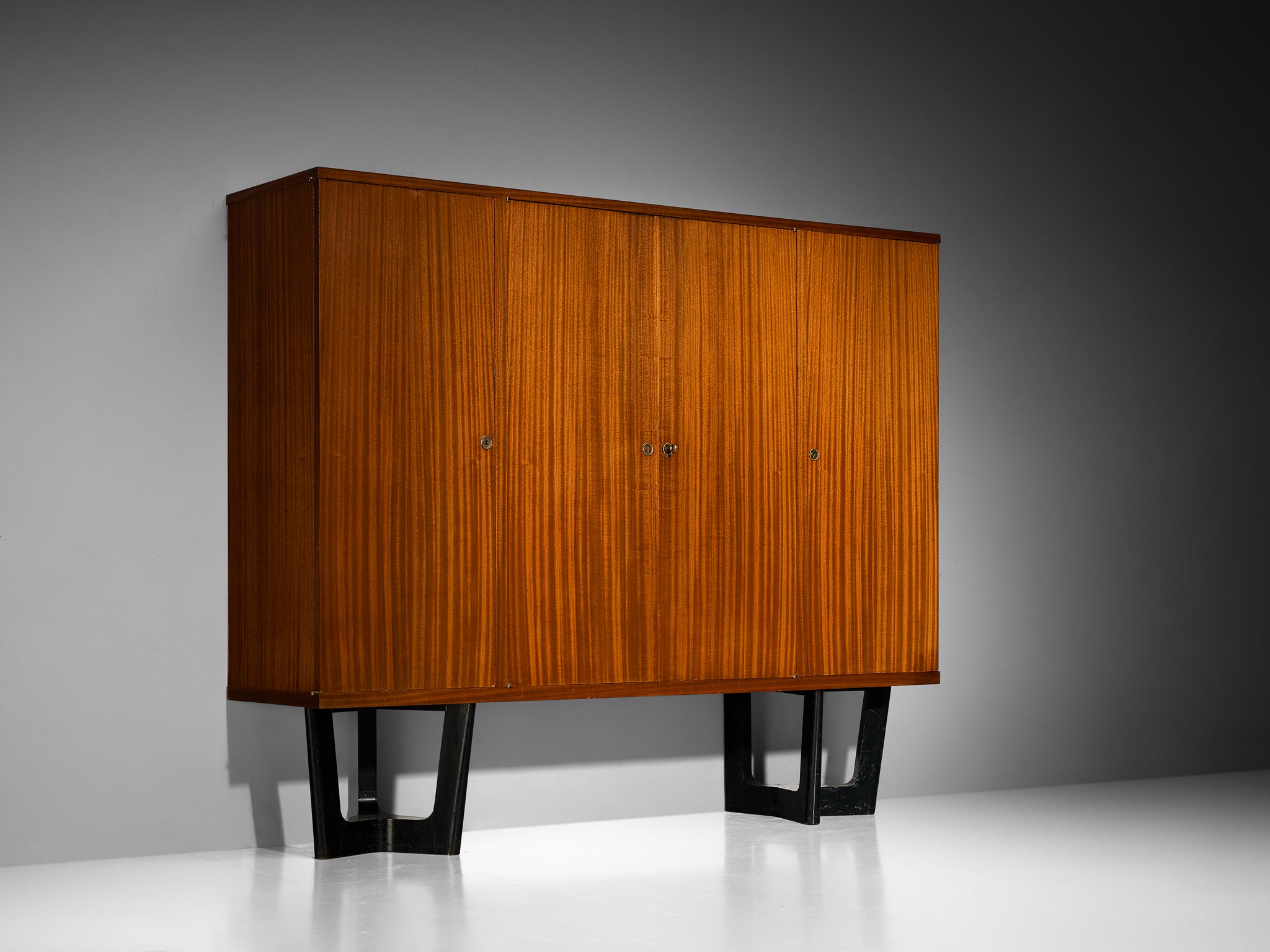 1950s Mid-Century Modern French Cabinet in Mahogany with Sculptural Base case pieces and storage cabinets Morentz