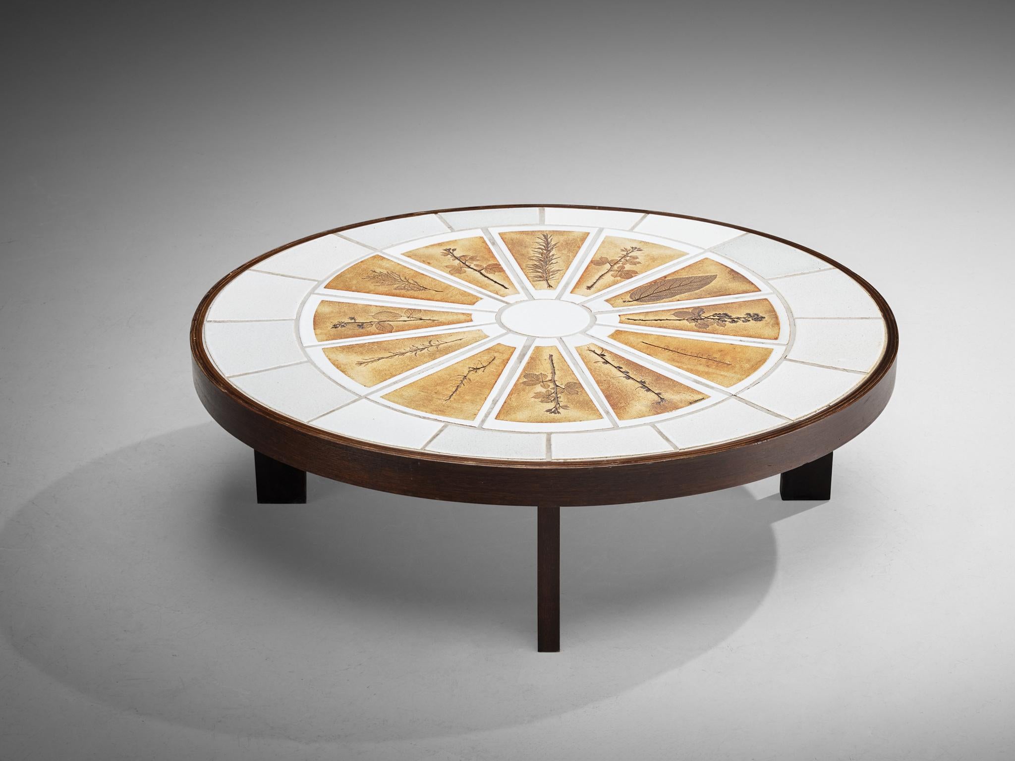 Roger Capron Oval Coffee Table with Fauna Imprints in Ceramic and Wood tables Morentz