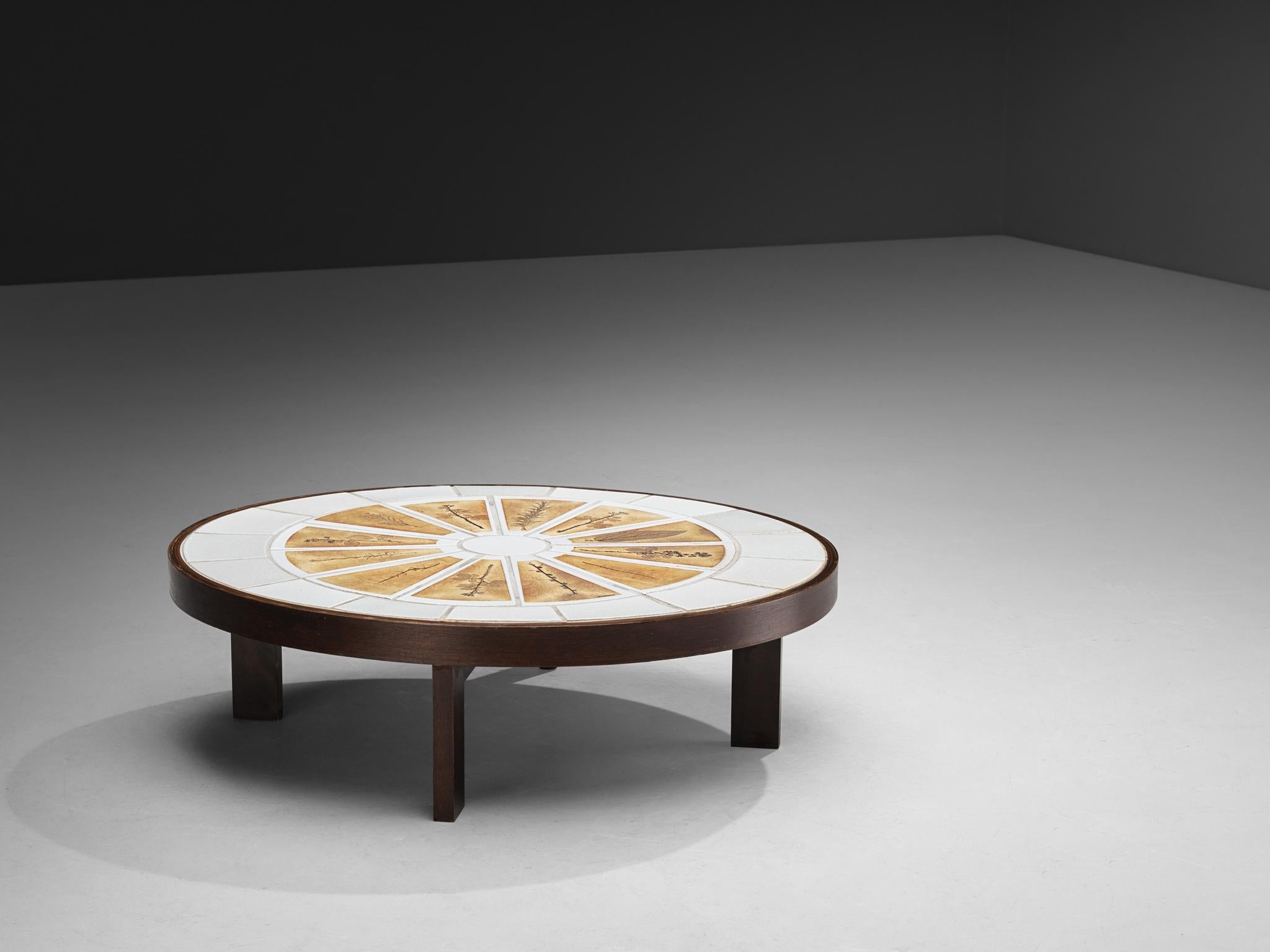 Roger Capron Oval Coffee Table with Fauna Imprints in Ceramic and Wood tables Morentz