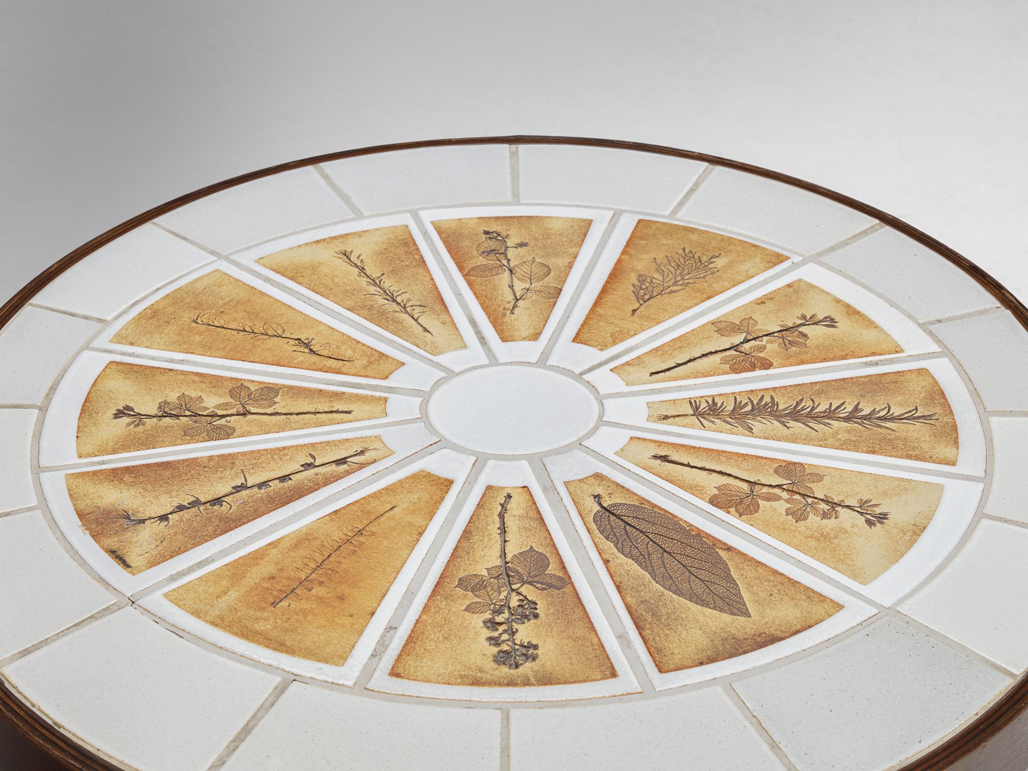 Roger Capron Oval Coffee Table with Fauna Imprints in Ceramic and Wood tables Morentz