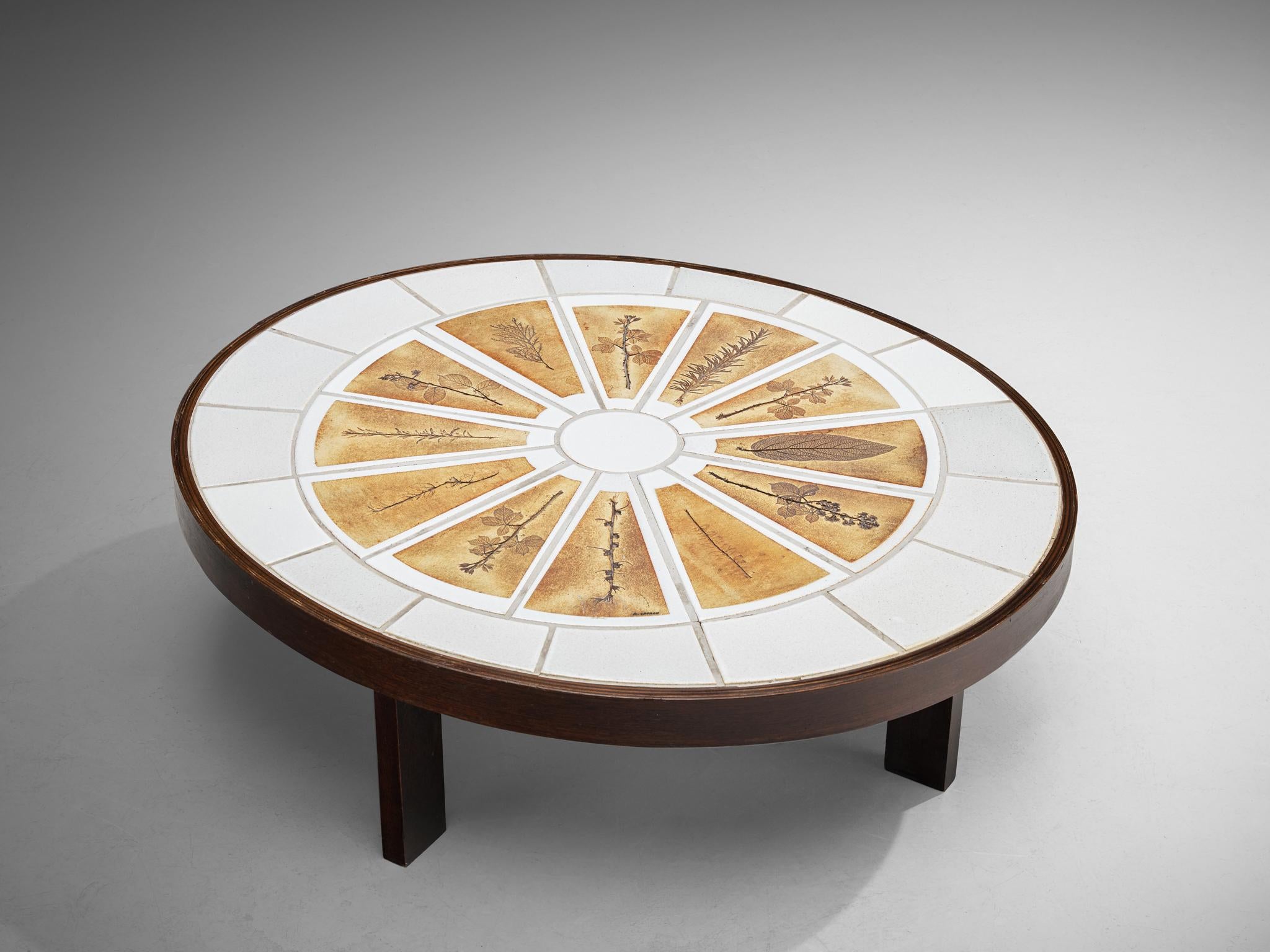 Roger Capron Oval Coffee Table with Fauna Imprints in Ceramic and Wood tables Morentz