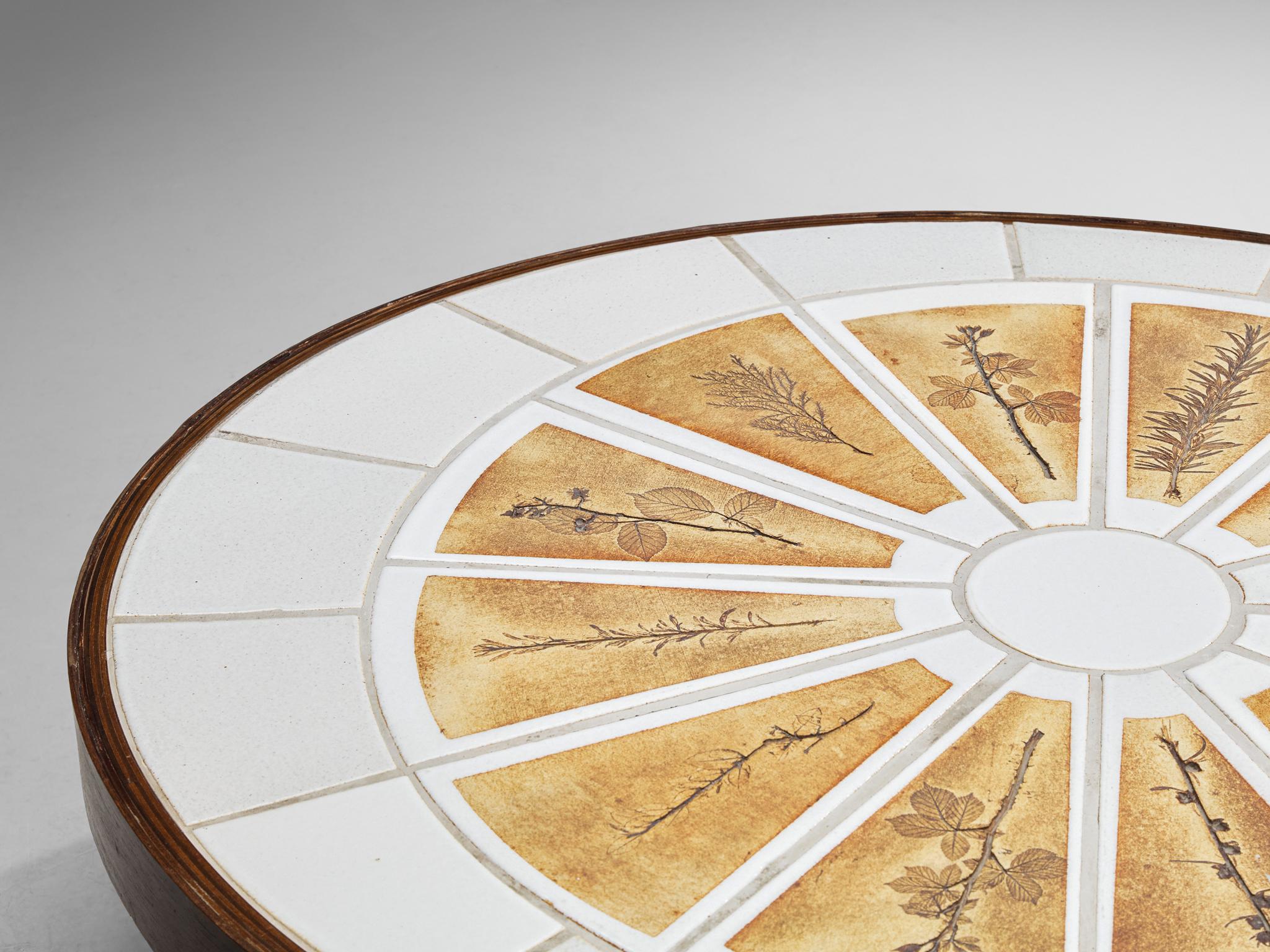 Roger Capron Oval Coffee Table with Fauna Imprints in Ceramic and Wood tables Morentz