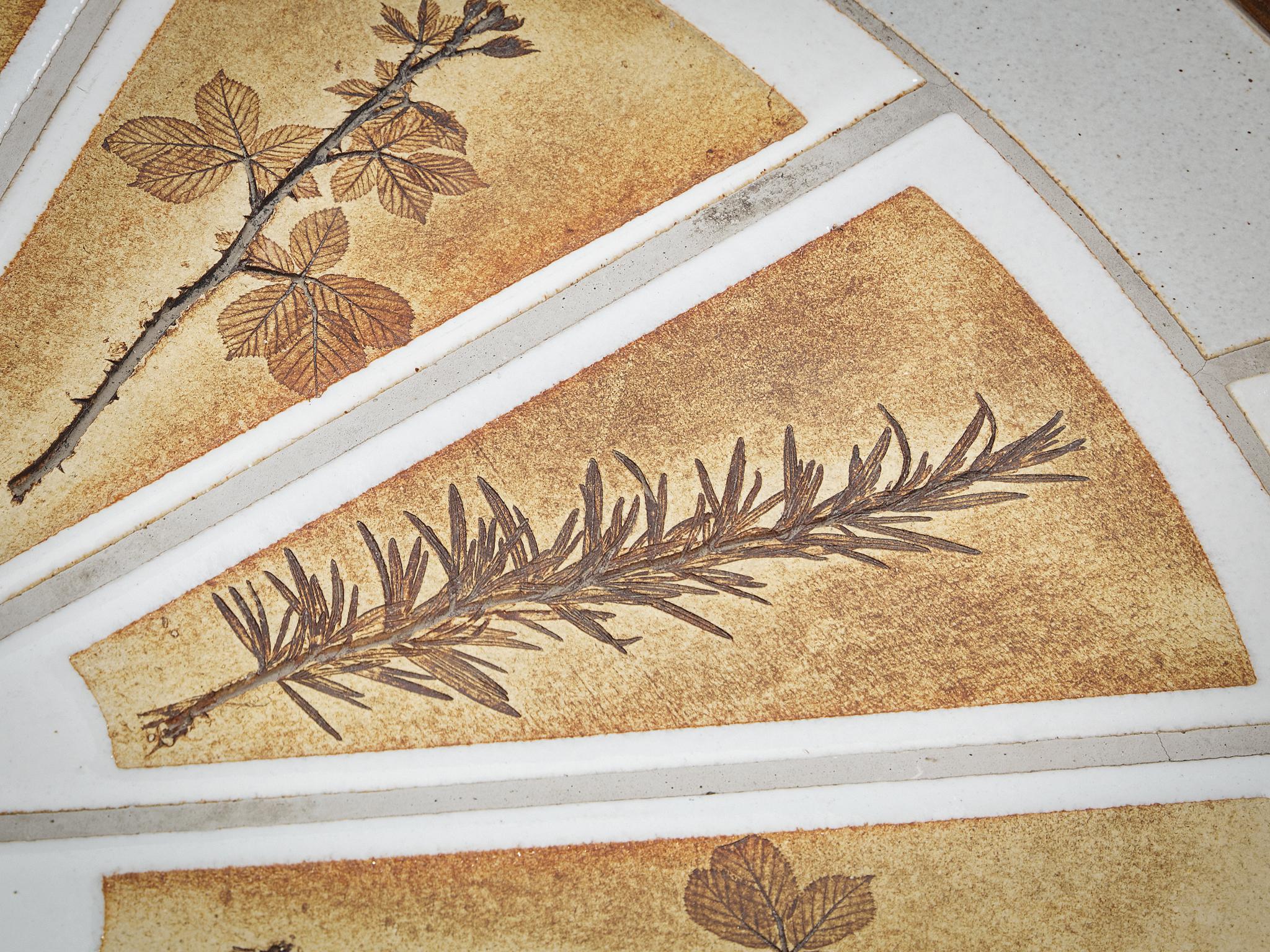 Roger Capron Oval Coffee Table with Fauna Imprints in Ceramic and Wood tables Morentz