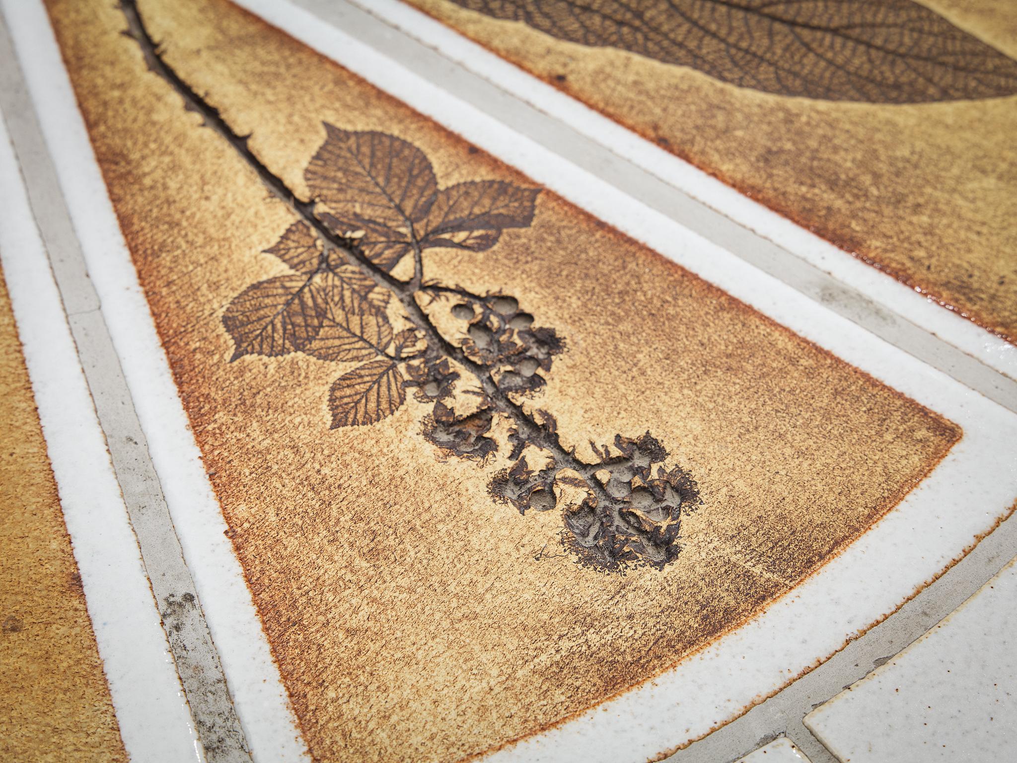 Roger Capron Oval Coffee Table with Fauna Imprints in Ceramic and Wood tables Morentz