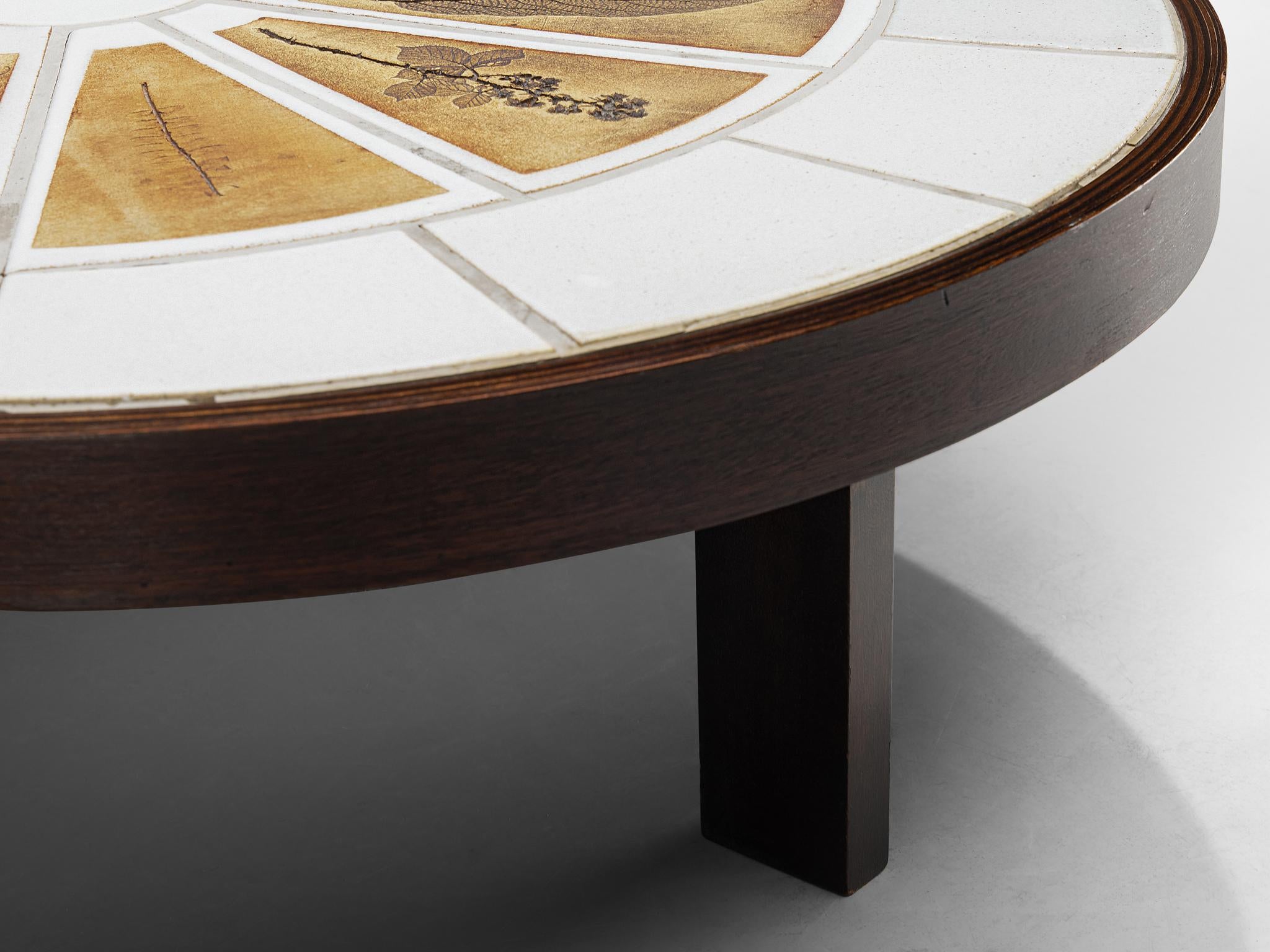 Roger Capron Oval Coffee Table with Fauna Imprints in Ceramic and Wood tables Morentz