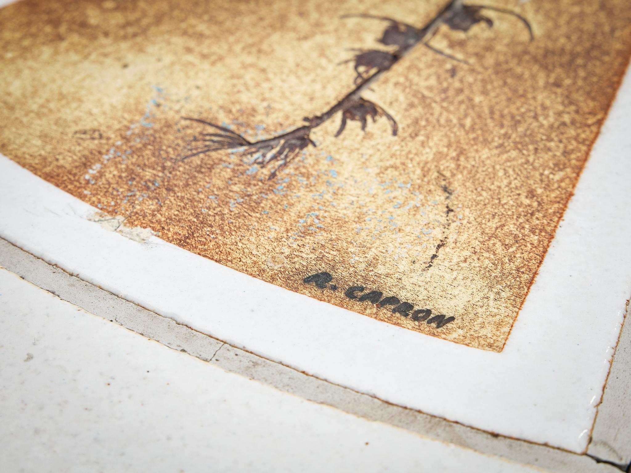 Roger Capron Oval Coffee Table with Fauna Imprints in Ceramic and Wood tables Morentz