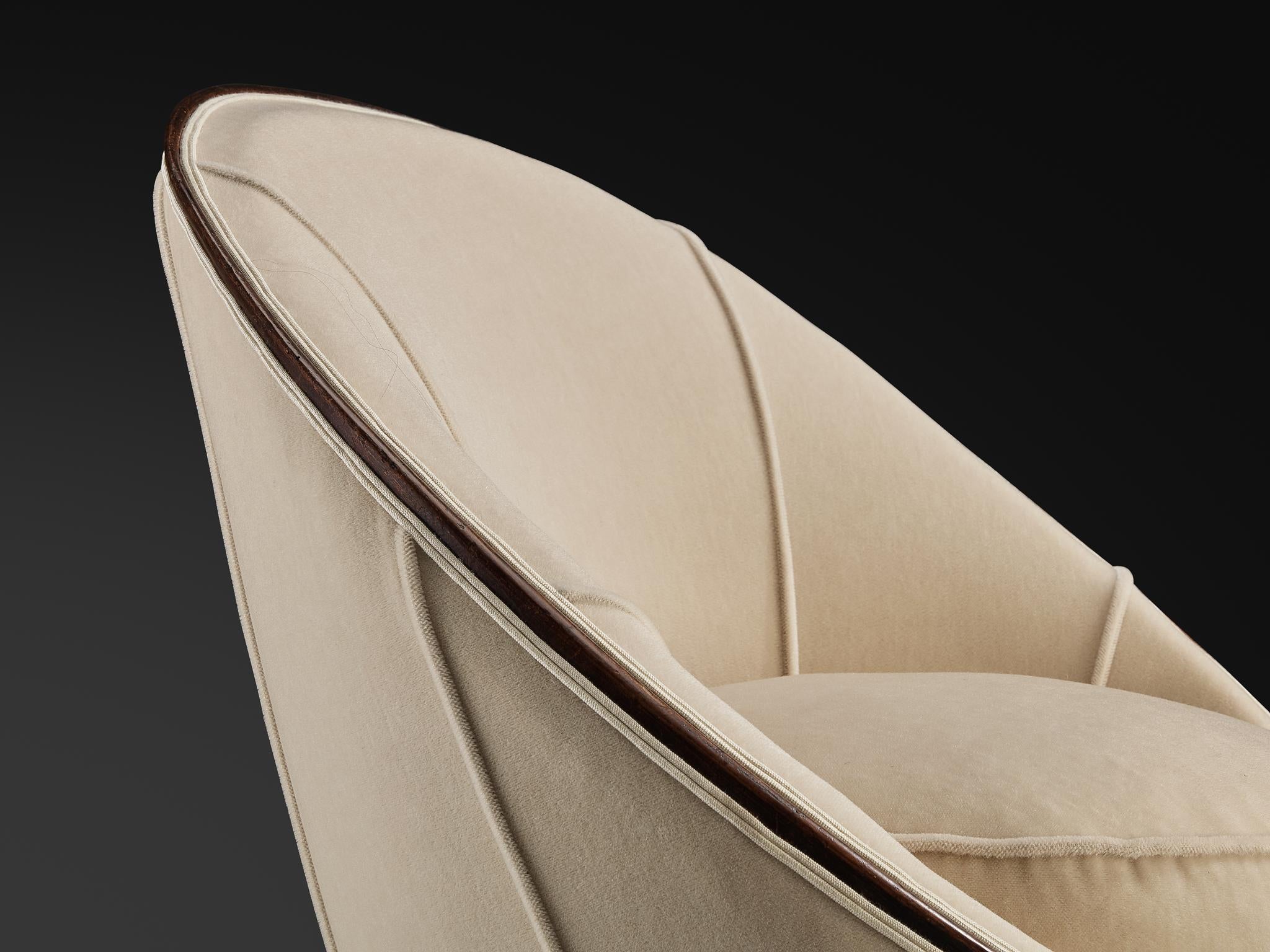 French Art Deco Lounge Chair in Off-White Fabric and Wood seating Morentz