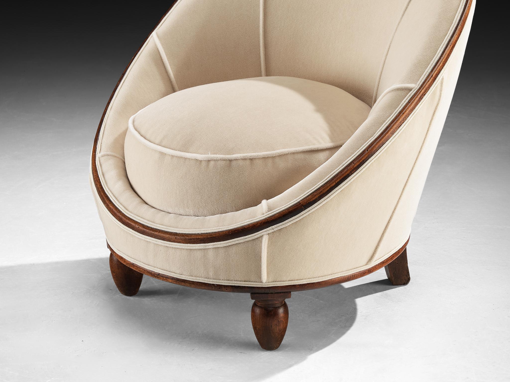 French Art Deco Lounge Chair in Off-White Fabric and Wood seating Morentz