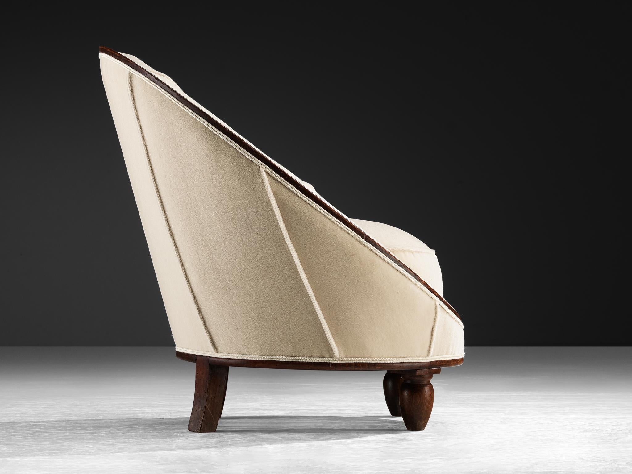 French Art Deco Lounge Chair in Off-White Fabric and Wood seating Morentz