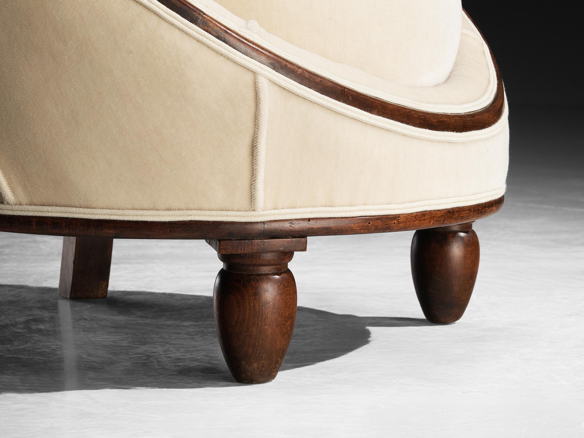 French Art Deco Lounge Chair in Off-White Fabric and Wood seating Morentz