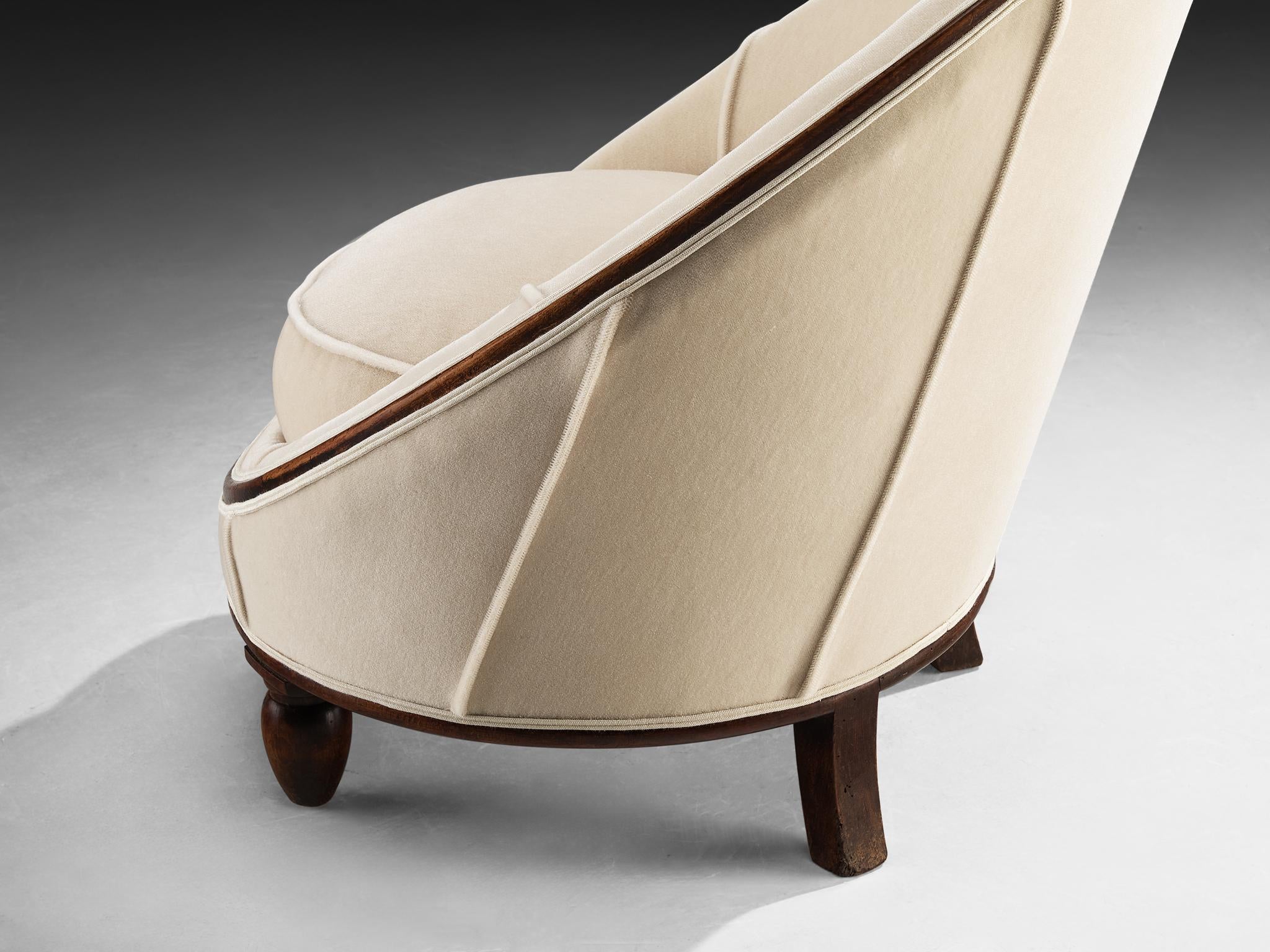 French Art Deco Lounge Chair in Off-White Fabric and Wood seating Morentz