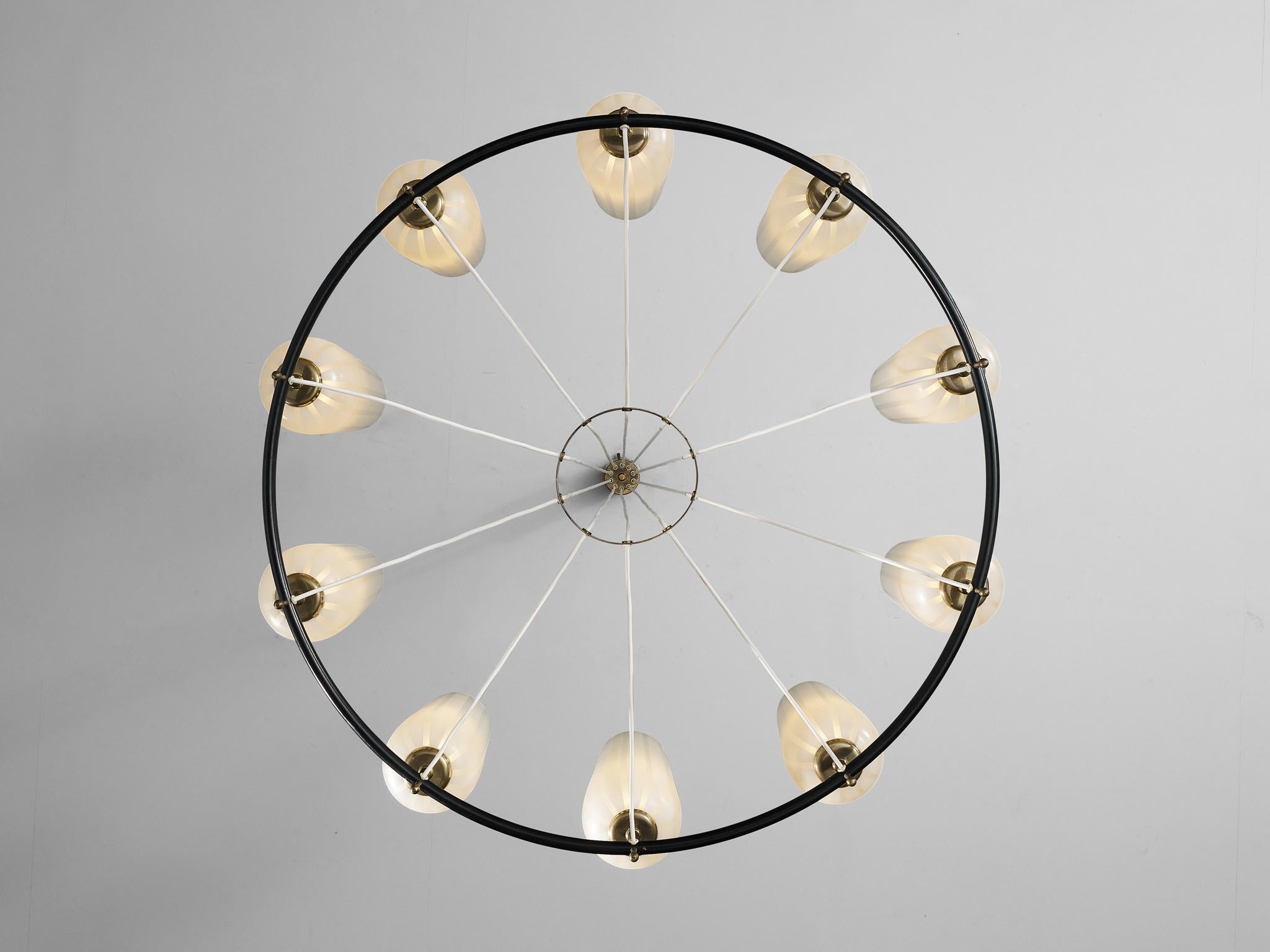Mid-Century Modern Austrian Chandelier in Striped Satin Glass and Brass lighting Morentz