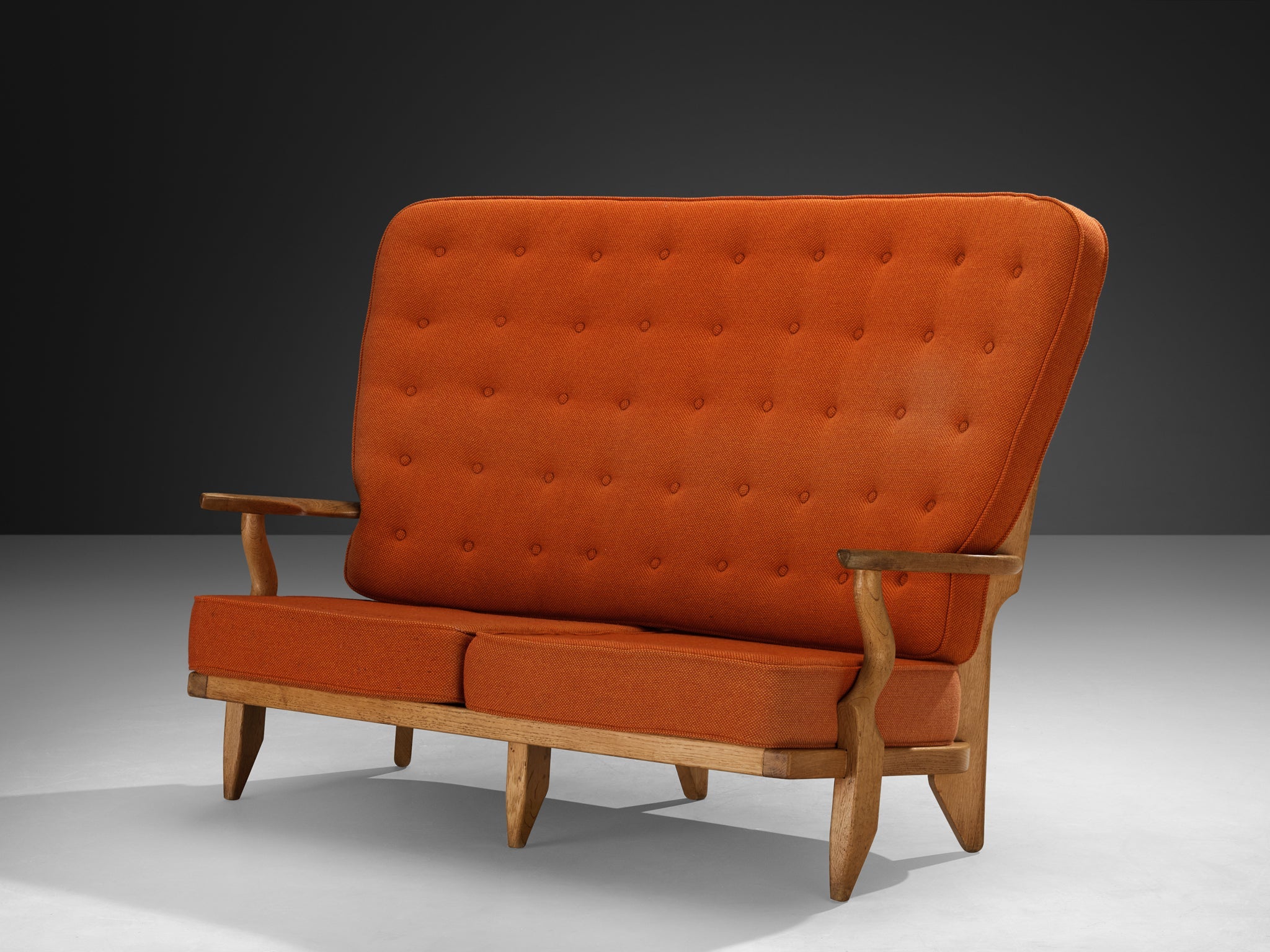 Guillerme & Chambron Grand Repos Sofa in Oak and Orange Upholstery seating Morentz