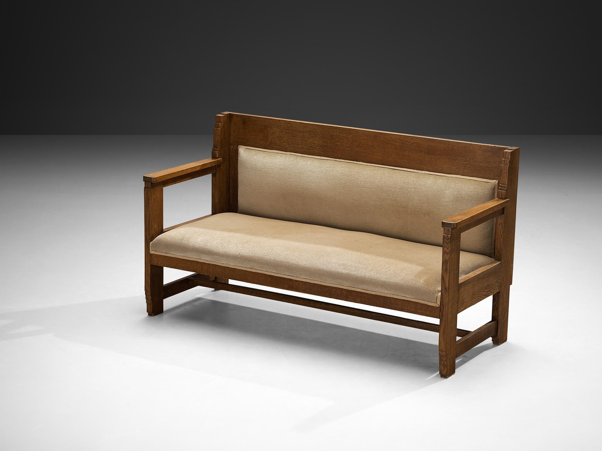 Haagse School Two Seat Bench in Oak and Beige Fabric seating Morentz