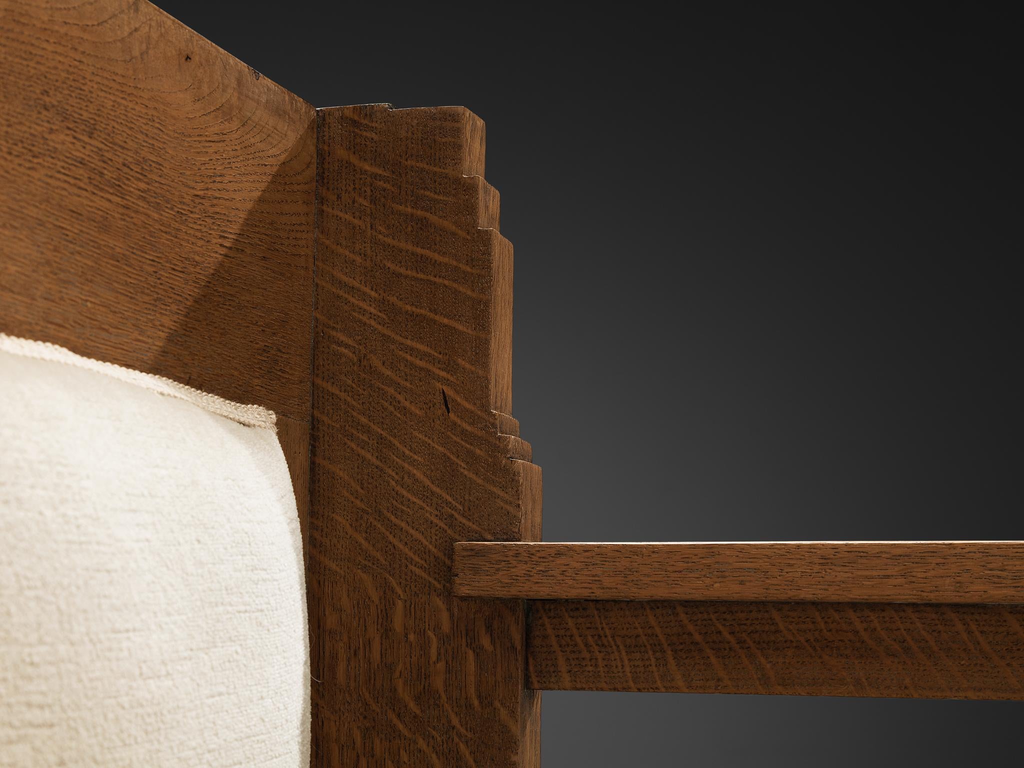 Haagse School Two Seat Bench in Oak and Beige Fabric seating Morentz