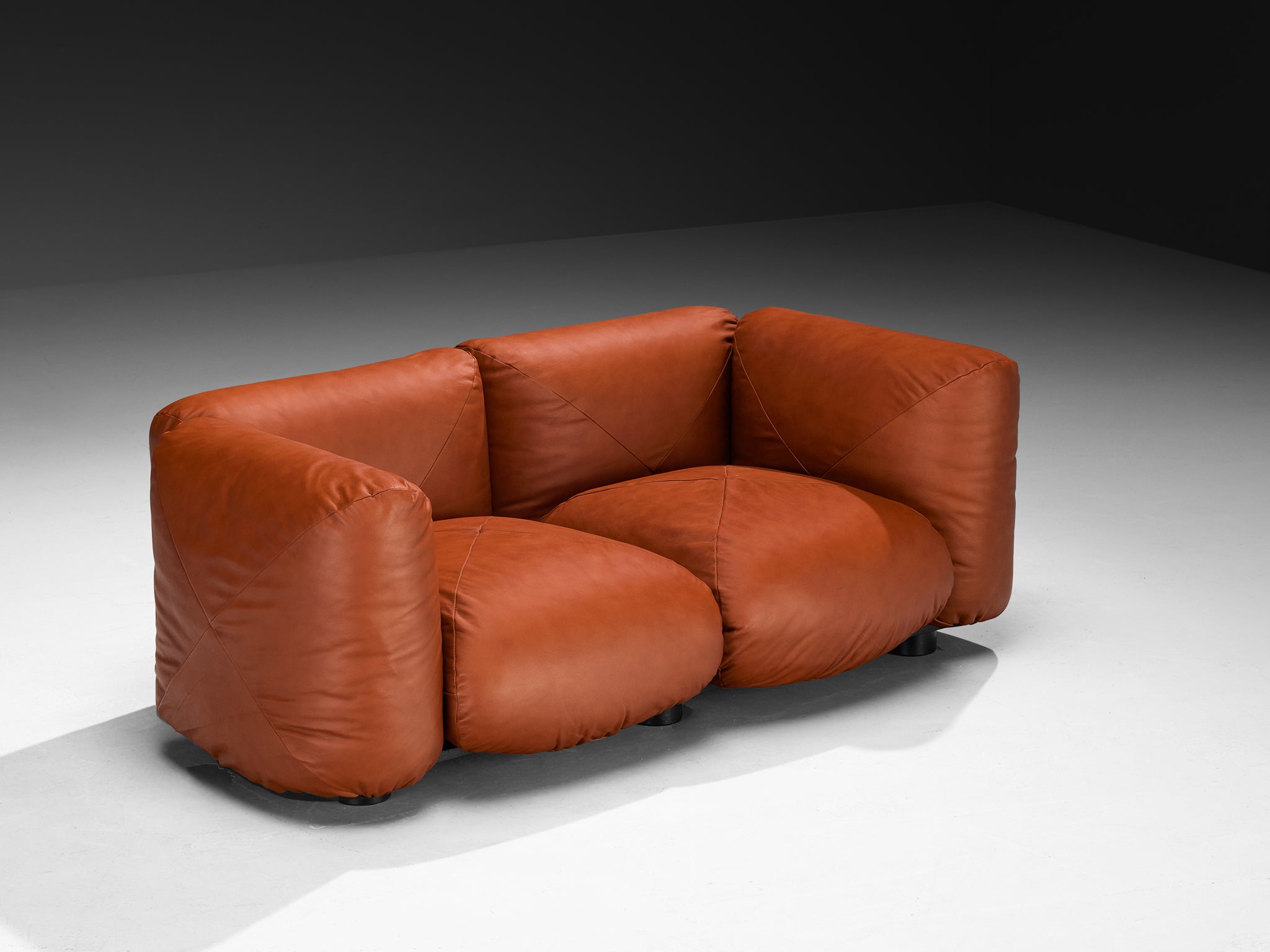 Mario Marenco for Arflex Marius&Marius Sofa in Brownish Red Leather Seating Morentz