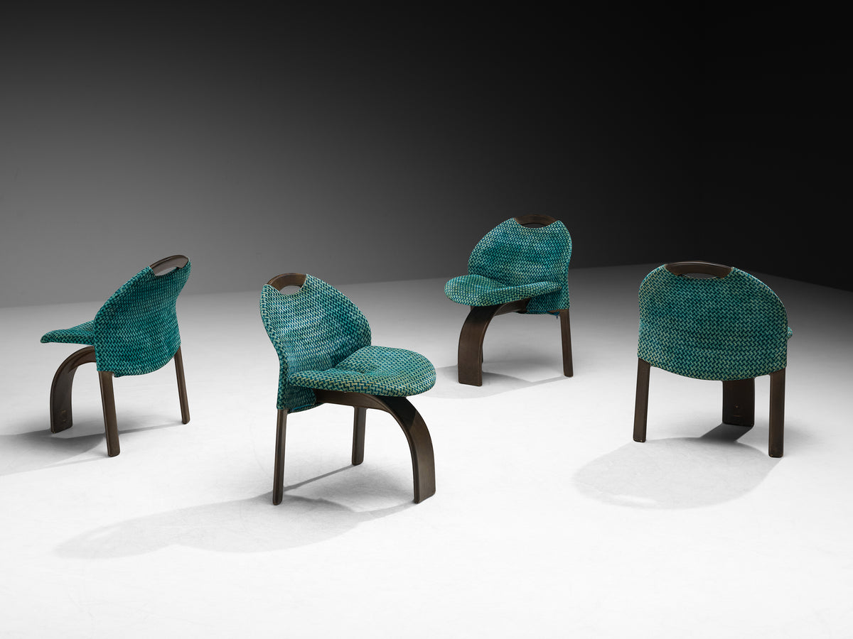 Giovanni Offredi for Saporiti Set of Four 'Sail' Dining Chairs in Turquoise Velvet Seating Morentz