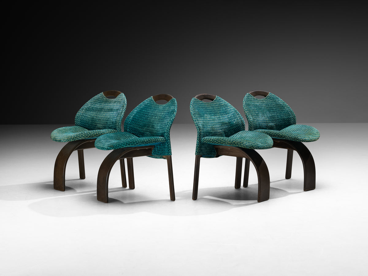 Giovanni Offredi for Saporiti Set of Four 'Sail' Dining Chairs in Turquoise Velvet Seating Morentz