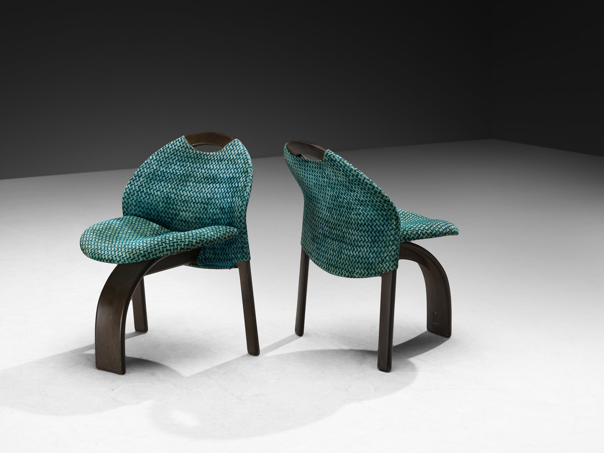 Giovanni Offredi for Saporiti Set of Four 'Sail' Dining Chairs in Turquoise Velvet