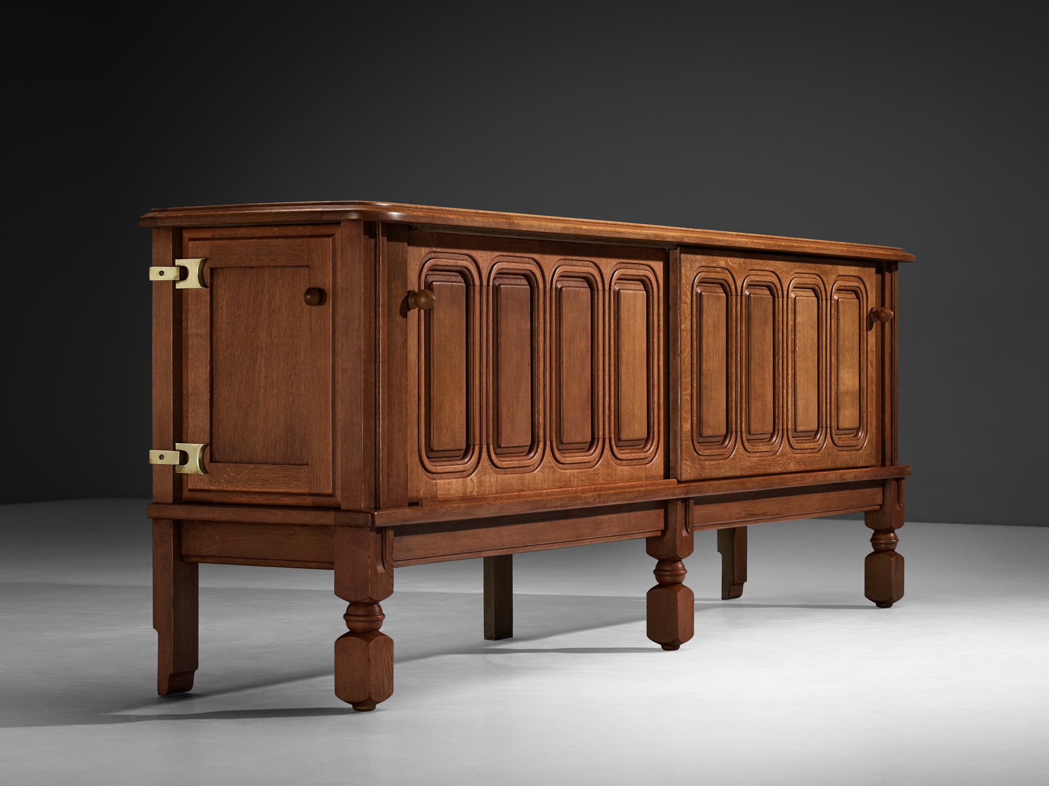 Guillerme & Chambron Sideboard in Oak and Brass Case pieces and storage cabinets Morentz