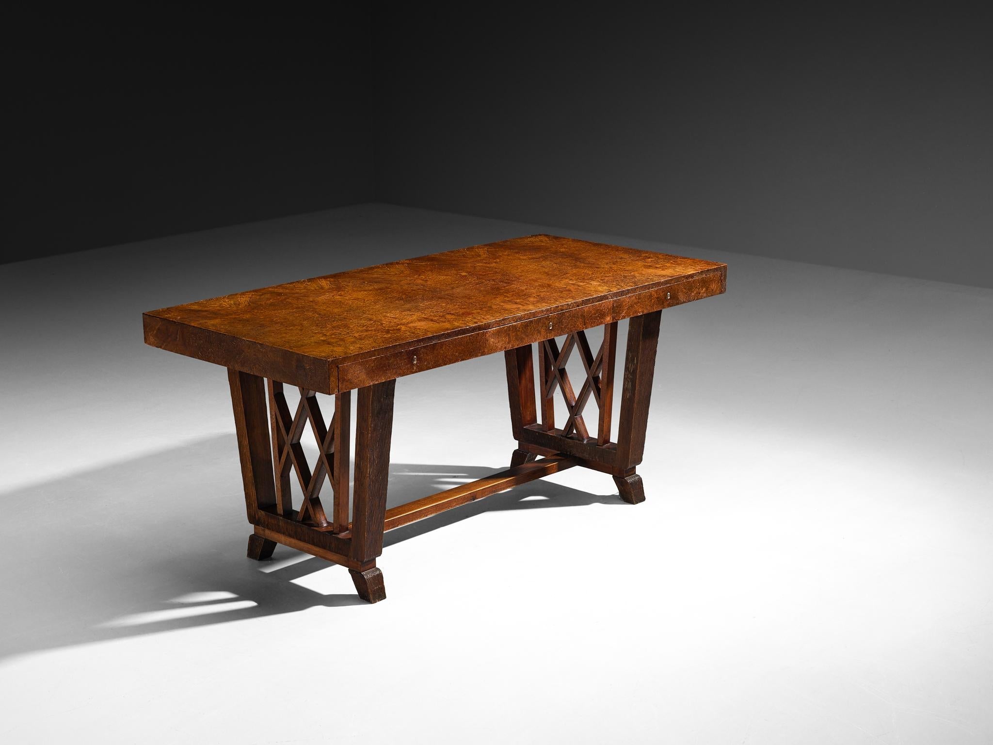 Ernesto Valabrega for Vittorio Valabrega Art Deco Desk in Walnut Briar tables Morentz