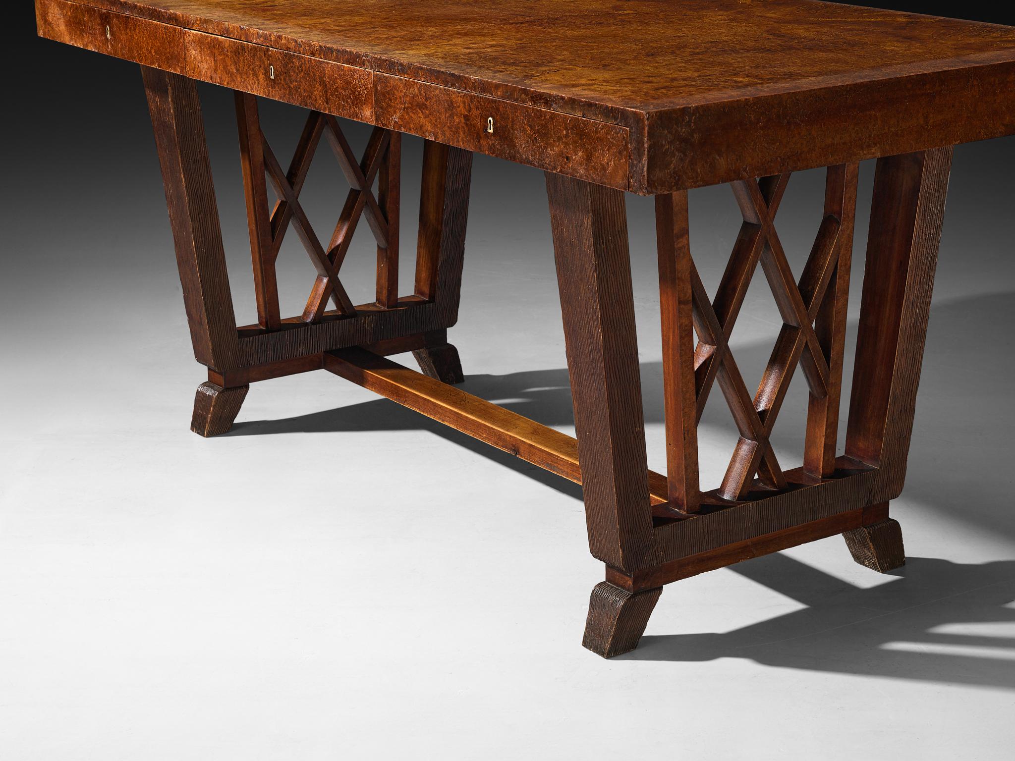 Ernesto Valabrega for Vittorio Valabrega Art Deco Desk in Walnut Briar tables Morentz